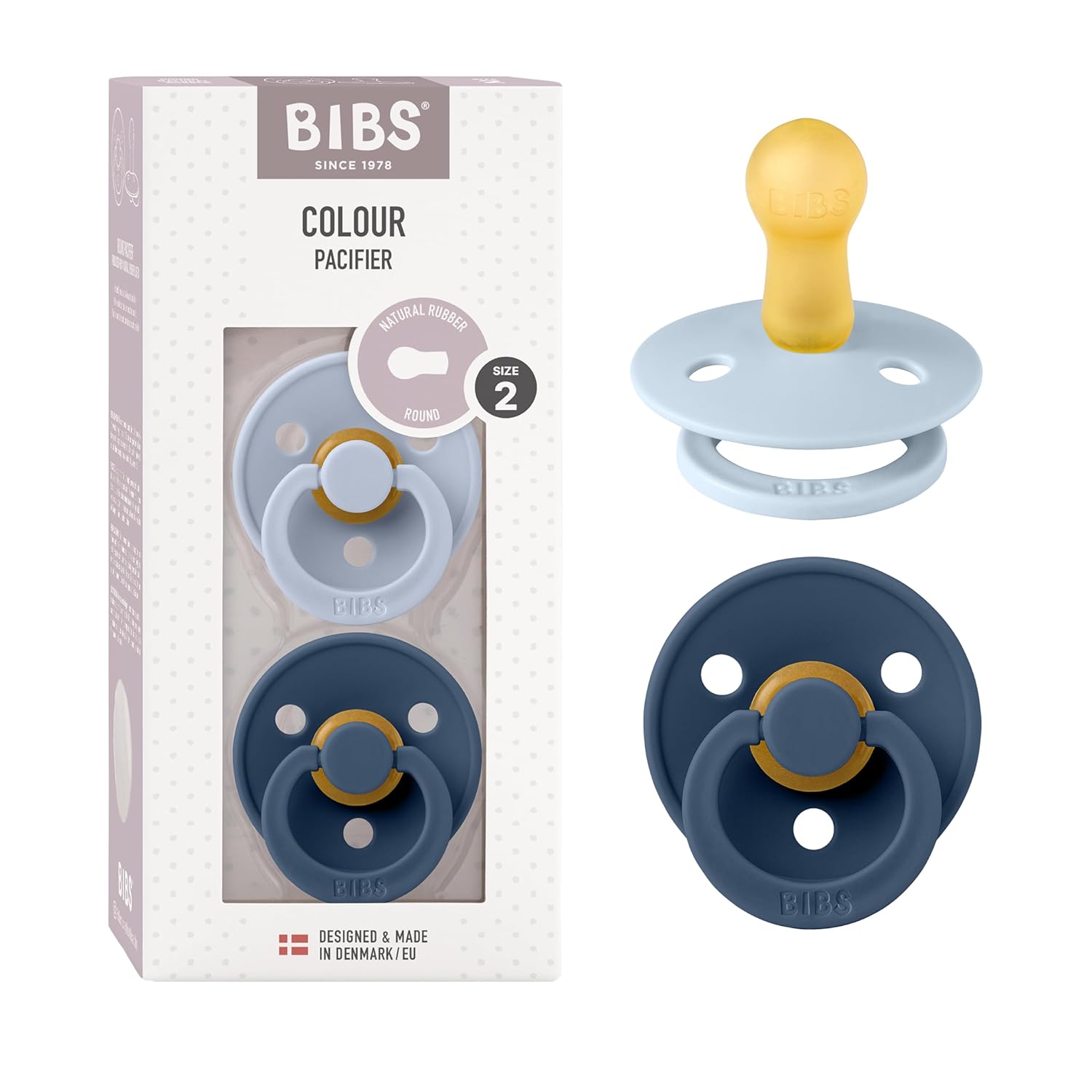 BIBS Colour Schnuller 2er-Pack, BPA-frei, Kirschform Nippel. Naturkautschuk/Latex, Hergestellt in Dänemark. Größe 1 | 0+ Monate | 2-Pack, Ivory/Sage