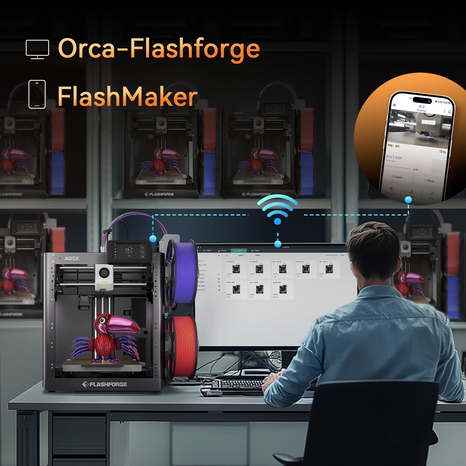 FLASHFORGE Adventurer 5M 3D Printer High Speed Max 600mm/s with Auto Leveling, 3-Second Nozzle Change, 220×220×220mm Printing, 280°C Direct Drive for Kids/Beginners/Home