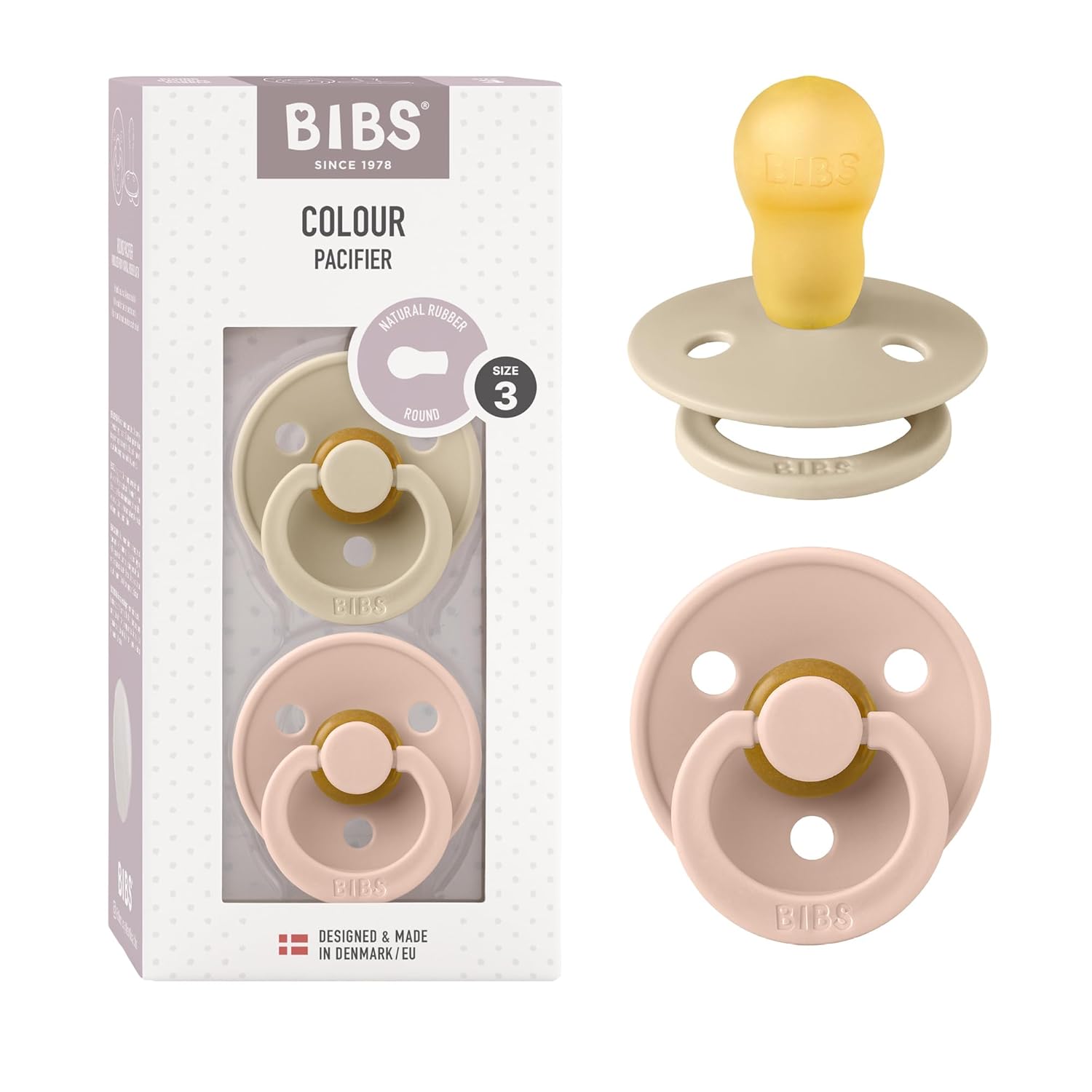 BIBS Colour Schnuller 2er-Pack, BPA-frei, Kirschform Nippel. Naturkautschuk/Latex, Hergestellt in Dänemark. Größe 1 | 0+ Monate | 2-Pack, Ivory/Sage