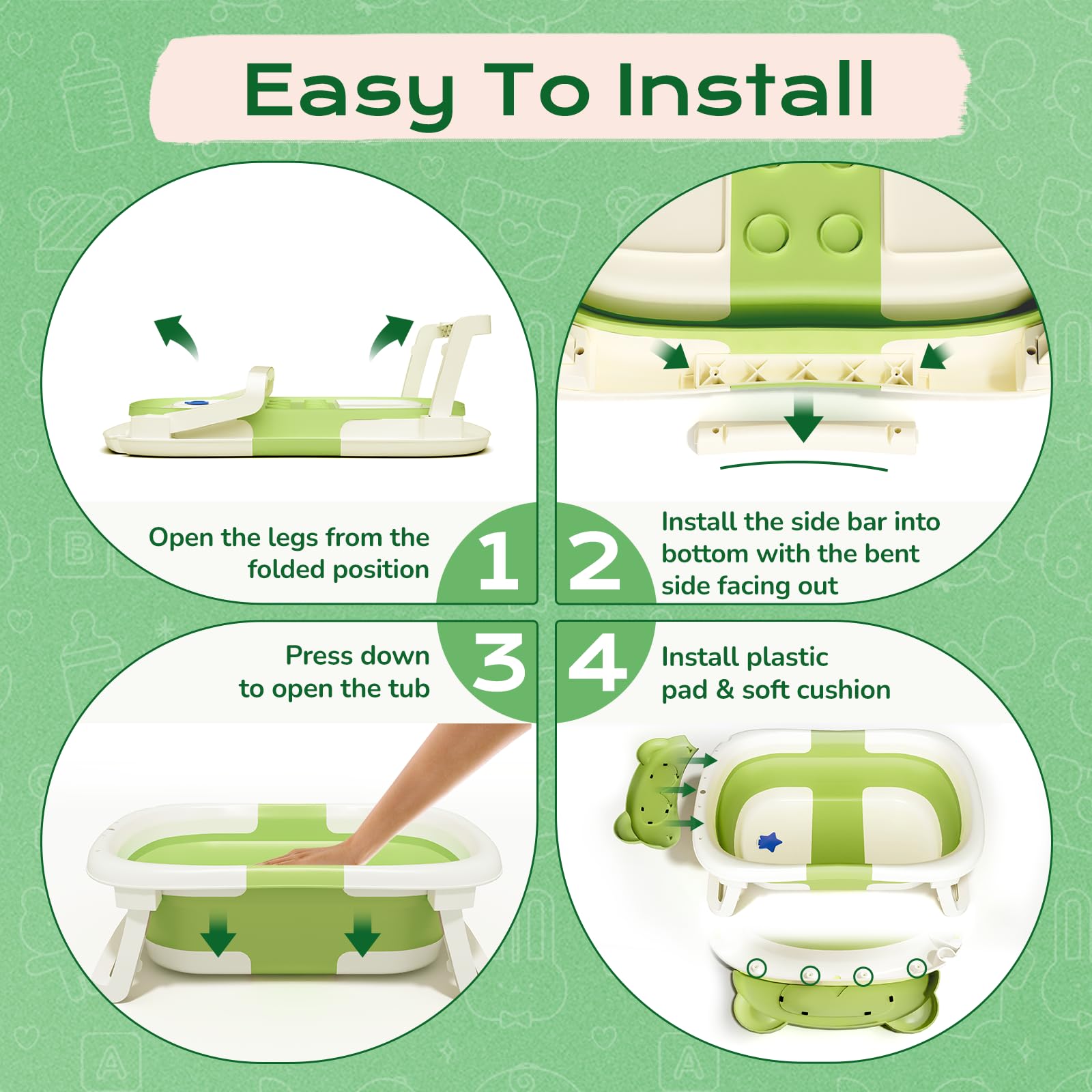 COOSEYA Baby Badewanne für 0-18 Monate, Faltbare Babywanne mit Babybadewanne Stützkissen, Portable Baby Bathtub als Wesentliche Artikel für Neugeborene und Kleinkind, Dinosaurier - Design (Grau)