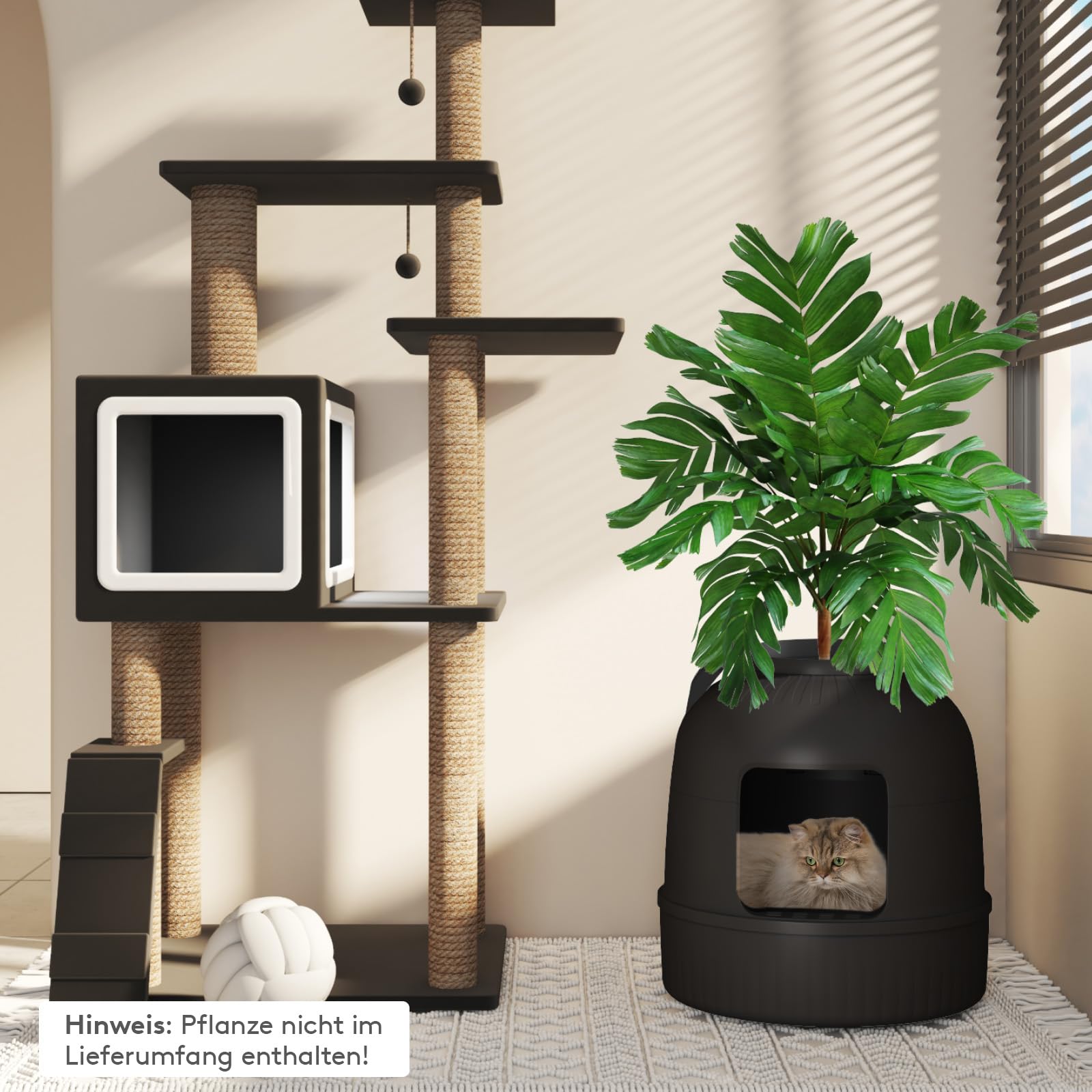 Lifewit Katzenklo Blumentopf mit Pflanze & Schaufel, Katzenklo Versteckt, Katzentoilette XXL mit Geruchskontrolle & Kohlefilter, Wohnzimmer, Schlafzimmer, Ecke, Weiß