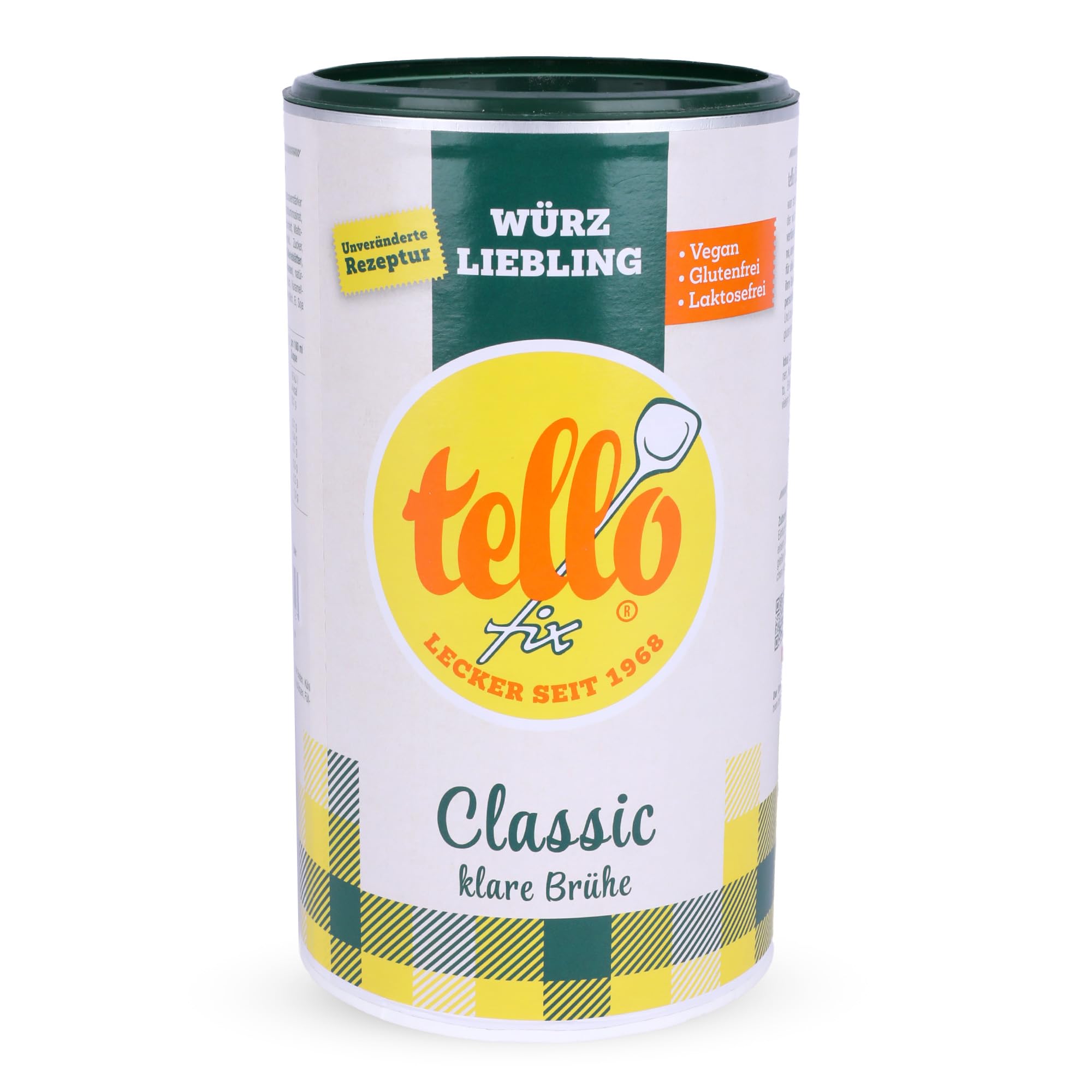 tellofix Classic Klare Brühe 900g, vielseitige Gemüse Brühe, als Universal-Würzmittel zum Verfeinern von Suppen - kalorienarm, glutenfrei, lactosefrei & vegan, keine Farb- oder Konservierungssstoffe