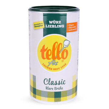 tellofix Classic Klare Brühe 900g, vielseitige Gemüse Brühe, als Universal-Würzmittel zum Verfeinern von Suppen - kalorienarm, glutenfrei, lactosefrei & vegan, keine Farb- oder Konservierungssstoffe