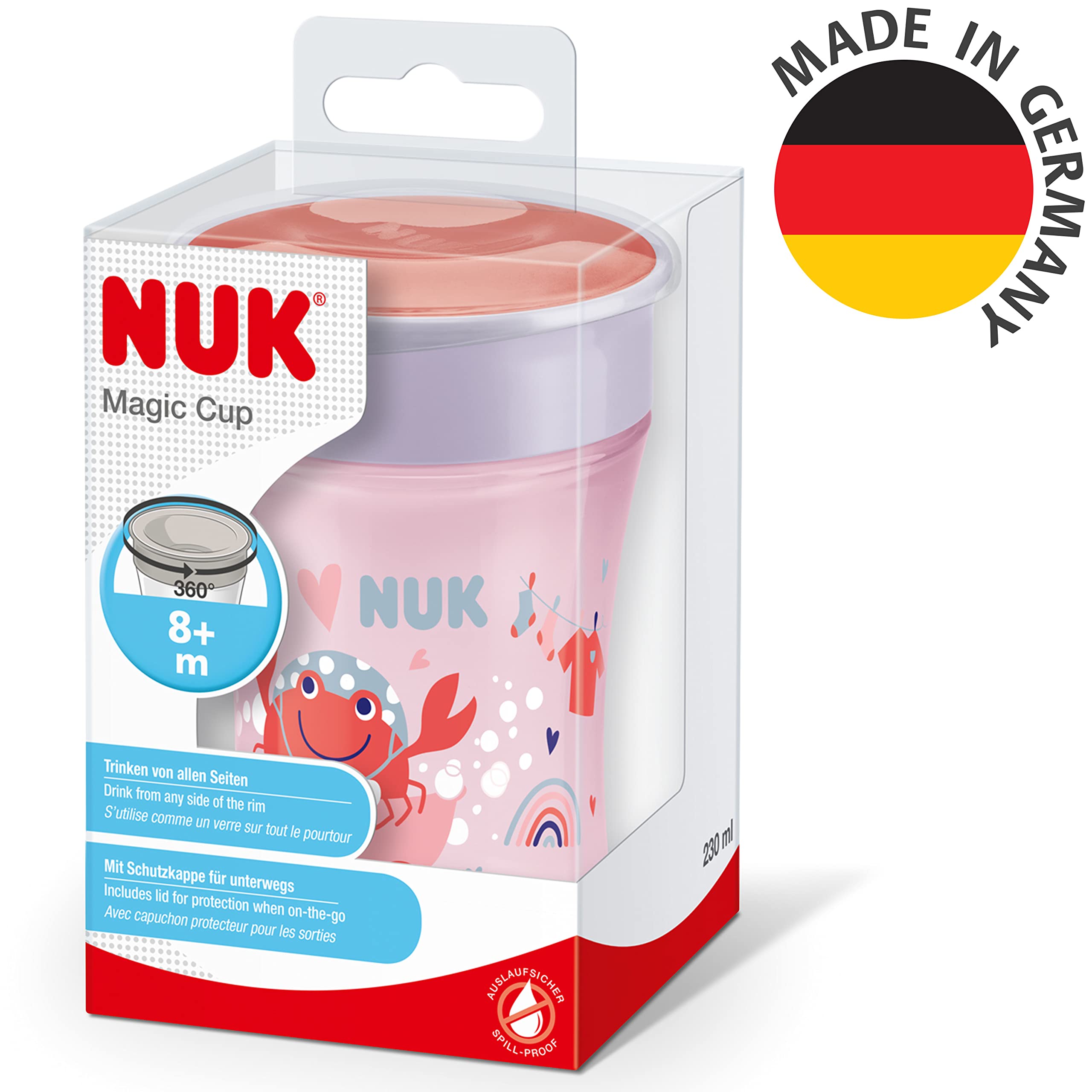 NUK Magic Cup Trinklernbecher | 8+ Monate | 230 ml | auslaufsicherer 360°-Trinkrand | BPA-frei | blauer Igel