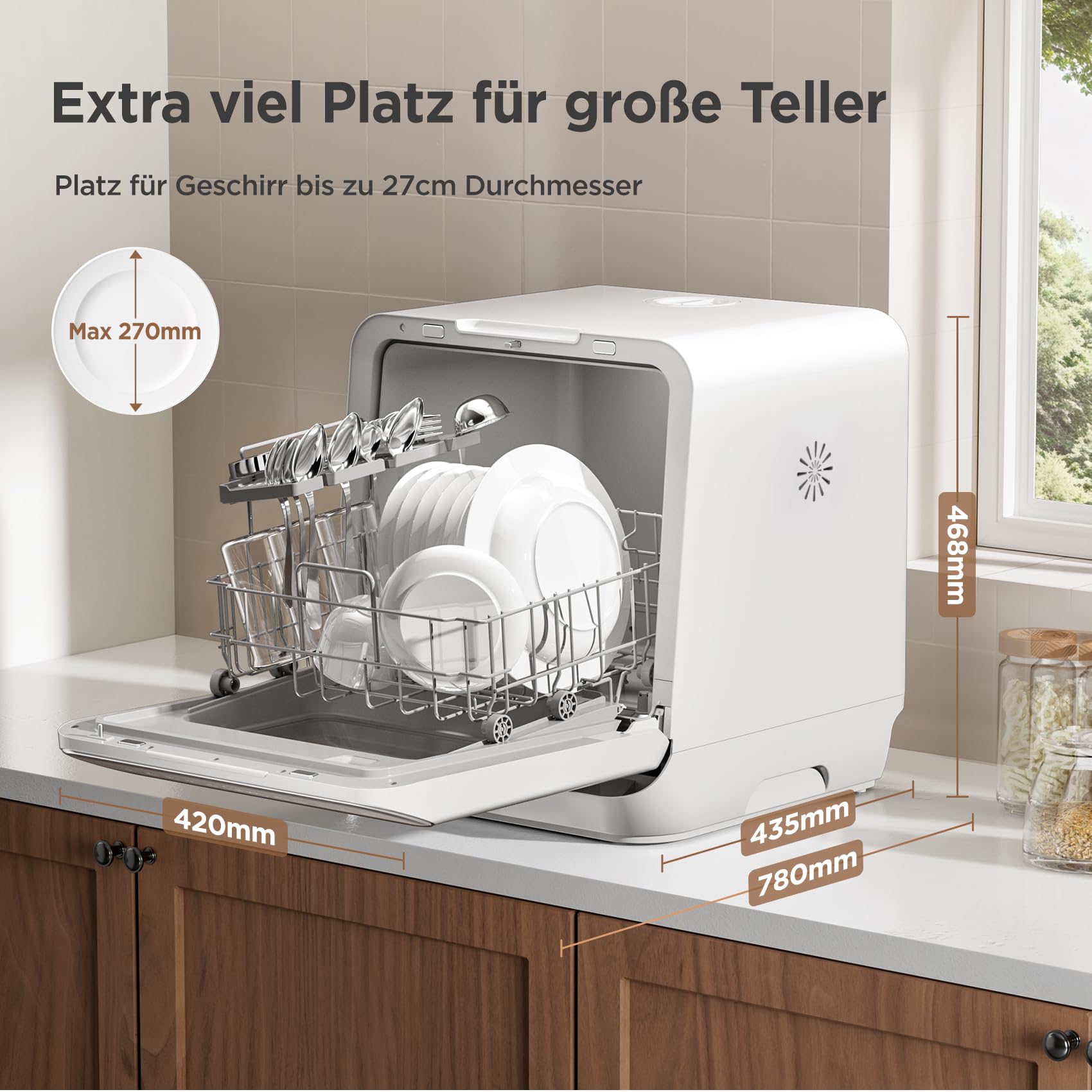 Midea MDC17P2DWW Countertop Dishwasher Portable with 6L(1.59G) Built-in Water Tank, 5+2 Programs, Auto Door Open, Dual Drying System, Energy-Saving and Odor Removal, for Apartments, Dorms& RVs, White