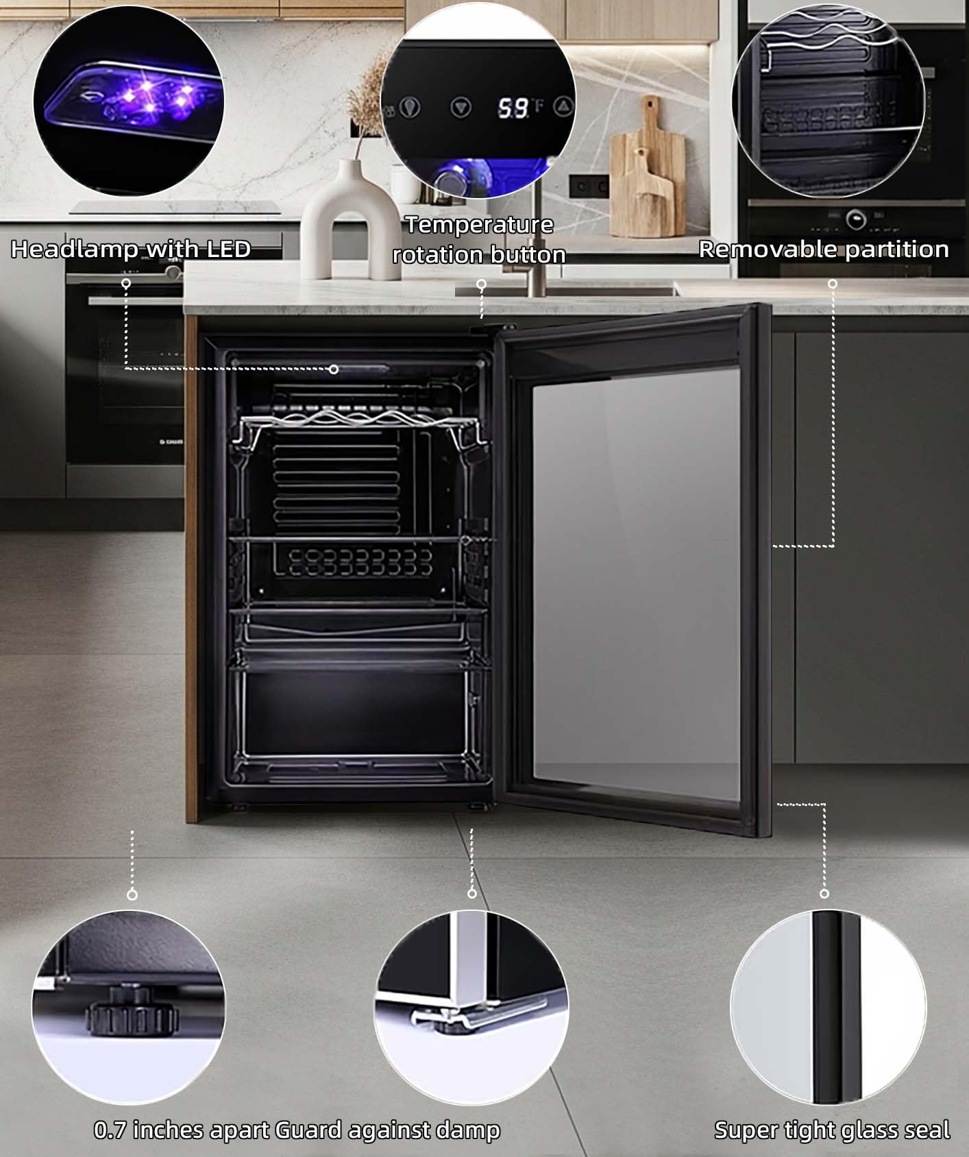 Antarctic Star Wine Cooler, Beverage Refrigerator, 16 Bottle Freestanding Quiet Wine Cellar Front Glass Door for Home and Bar, Digital Temp Control, 1.71 Cu.Ft.