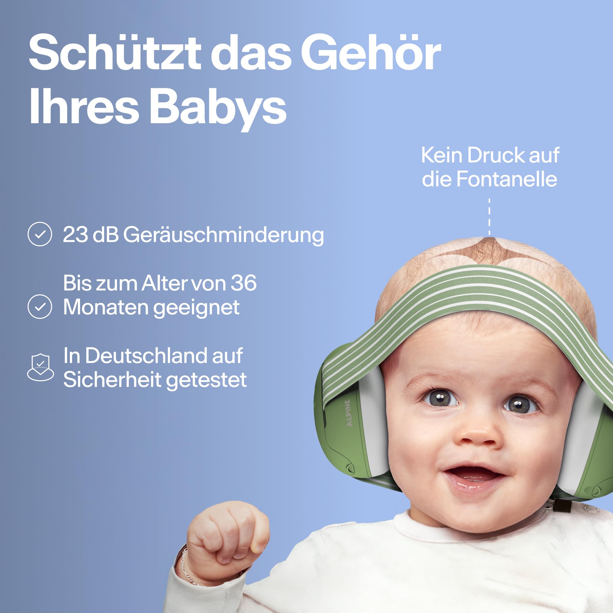 Alpine Muffy Baby Classic - Gehörschutz für Babys - Verstellbares ANTI-SLIP-Kopfband bis 48 Monate - In Deutschland auf Sicherheit getestet - Lärmschutz Kopfhörer verhindert Gehörschäden, Schwarz