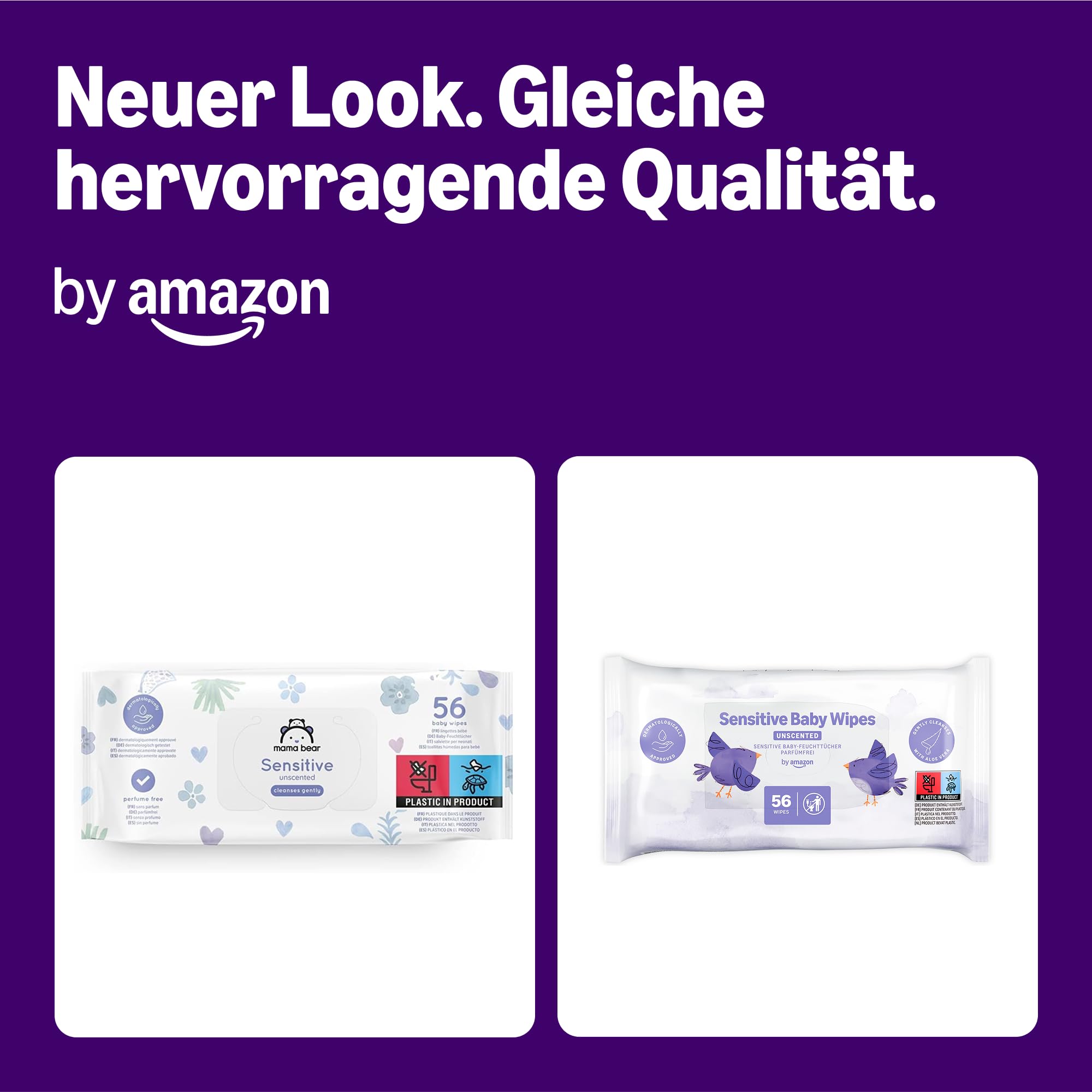 by Amazon Sensitive Babyfeuchttücher 1008 Tücher, unparfümiert, 18 Packungen à 56 Stück