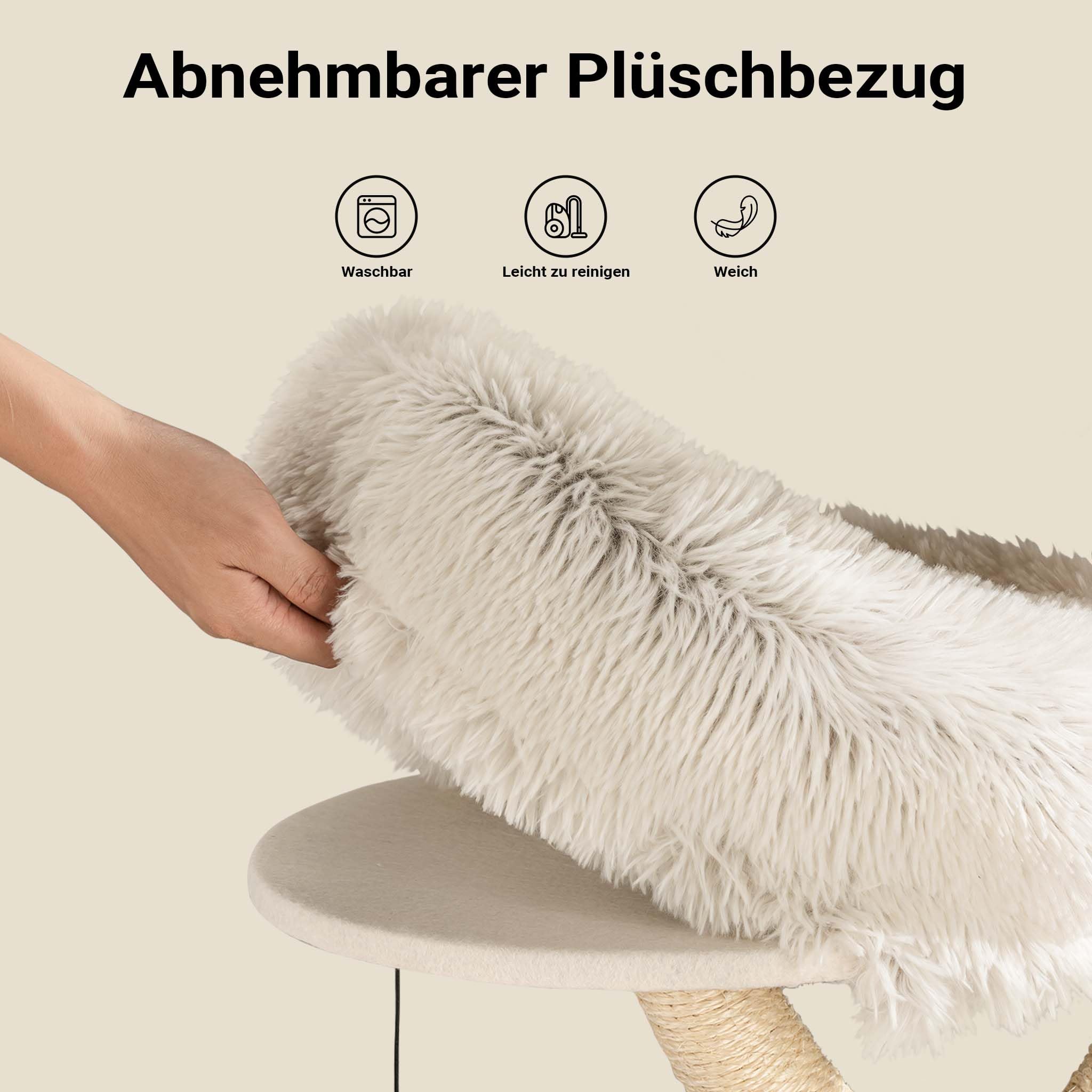 Fudajo Designer Kratzbaum mit Hängeliege, Katzenkratzbaum 59 x 59 x 169 cm, Katzenbaum bis max. 15 kg mit Sisal und Plüsch, Katzenmöbel mit 3 Etagen