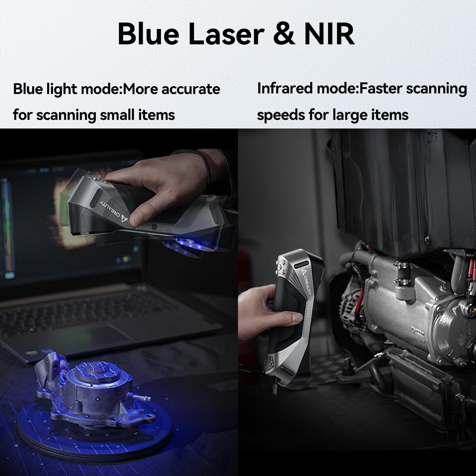 Creality Sermoon S1 3D Scanner, High-Precision 0.02mm Metrology-Grade 3D Scanner for 3D Printing with Blue/IR Laser, Exclusive Single-line Deep Hole scanning Technology, Wireless Support