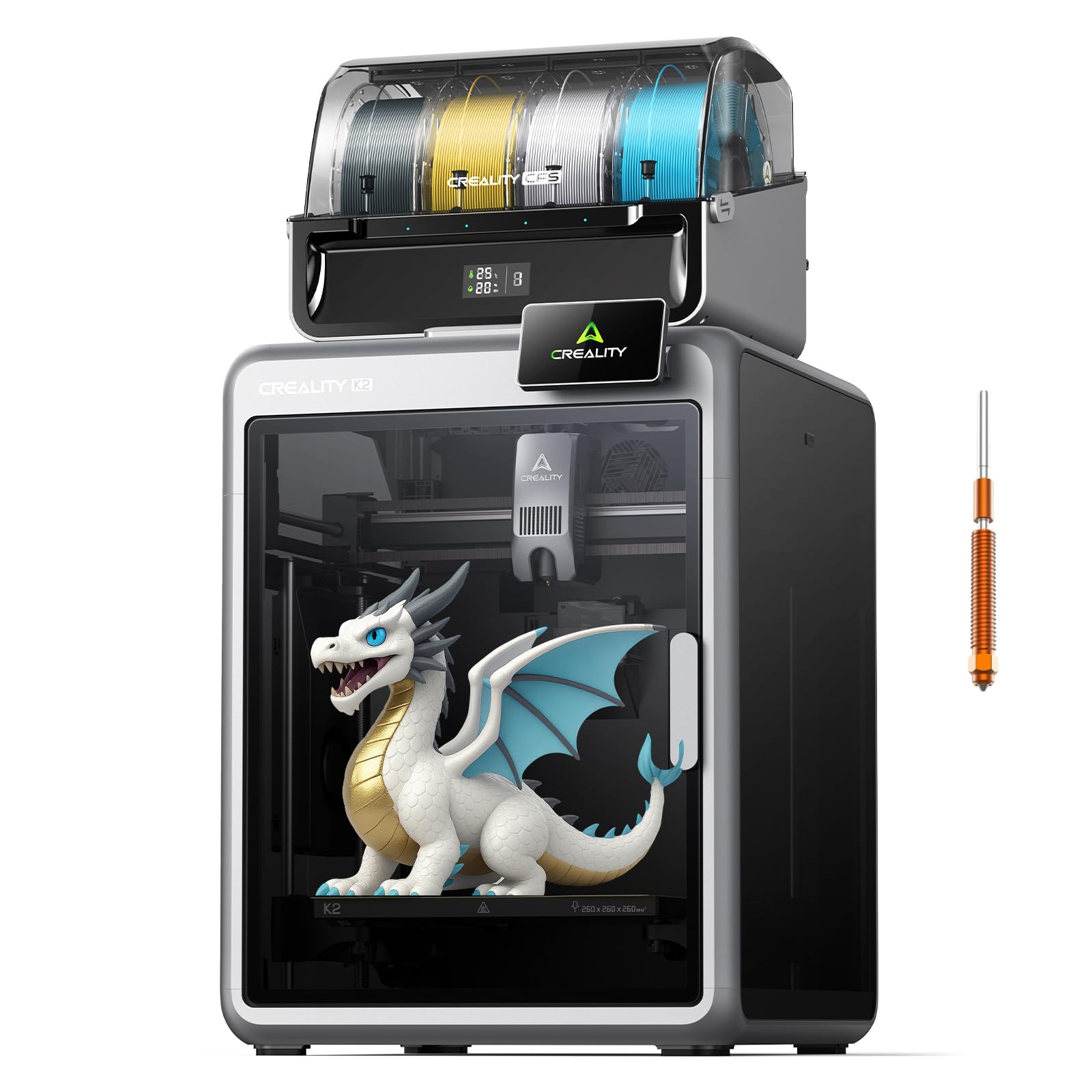 Creality K2 Combo 3D Printer, Multicolor Printing with CFS, High-Speed 600mm/s, Smart Auto Leveling, Quiet Printing, 300°C Nozzle, Dual AI Camera, Direct Drive Extruder, Build Volume 260x260x260mm