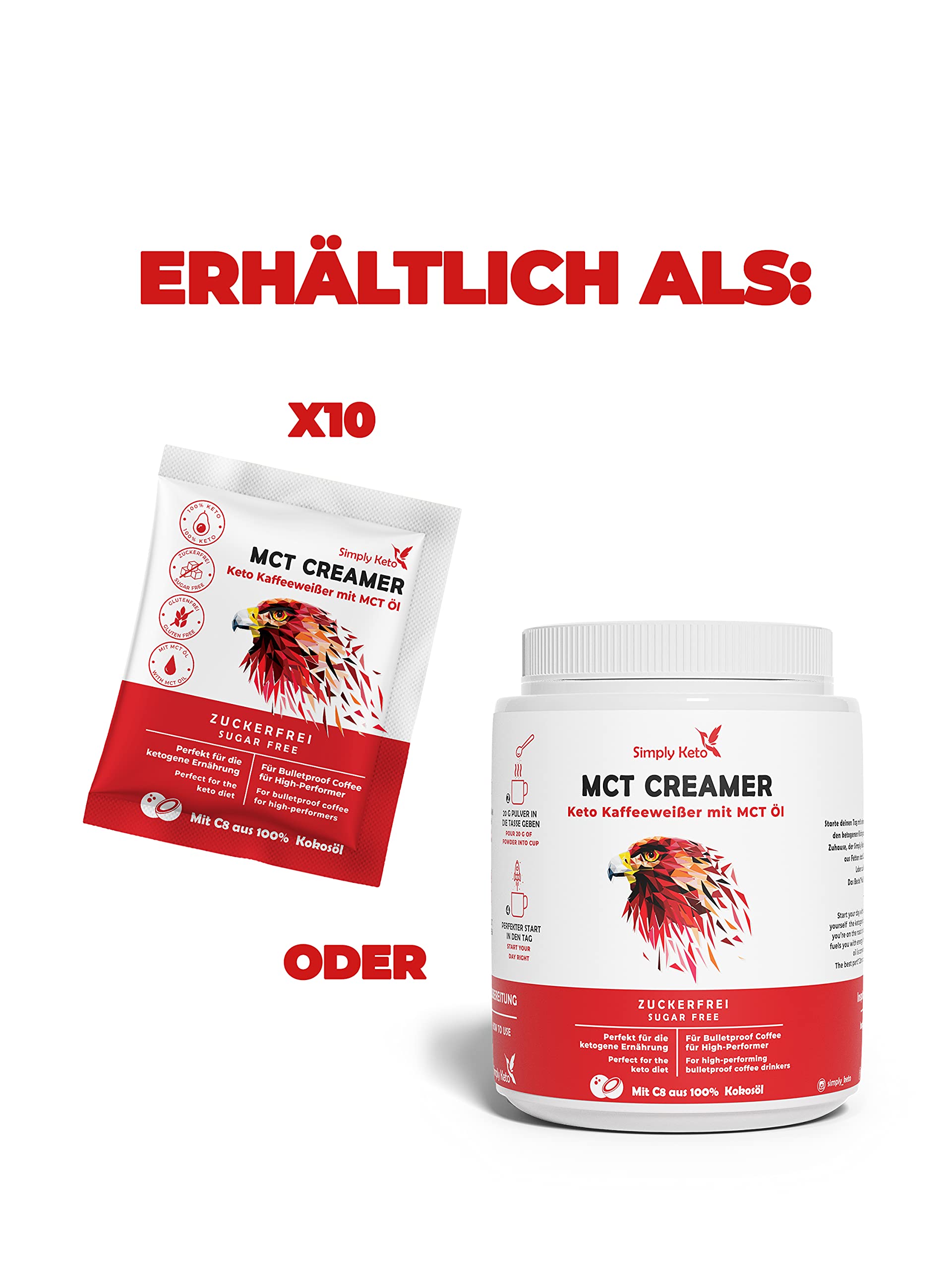 Simply Keto Keto Creamer Vorratsdose 450g - Ohne Zuckerzusatz ketogener Kaffeeweißer für leckeren Milchkaffee - Mit Kokosöl & Weidebutter - Ohne Zucker & Kohlenhydrate - Optimiert für Geschmack