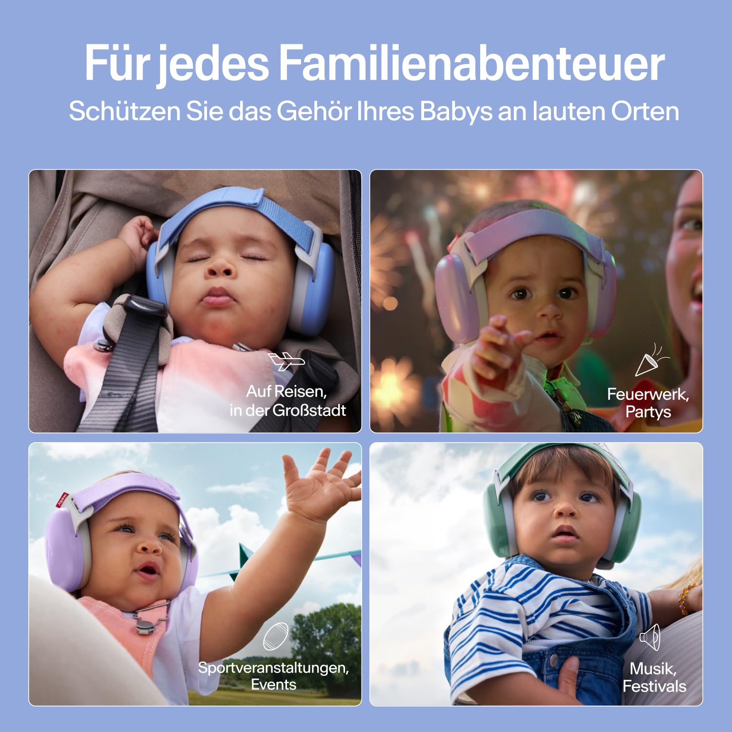 Alpine Muffy Baby Classic - Gehörschutz für Babys - Verstellbares ANTI-SLIP-Kopfband bis 48 Monate - In Deutschland auf Sicherheit getestet - Lärmschutz Kopfhörer verhindert Gehörschäden, Schwarz