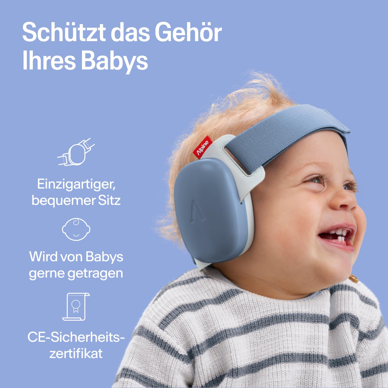 Alpine Muffy Baby Classic - Gehörschutz für Babys - Verstellbares ANTI-SLIP-Kopfband bis 48 Monate - In Deutschland auf Sicherheit getestet - Lärmschutz Kopfhörer verhindert Gehörschäden, Schwarz