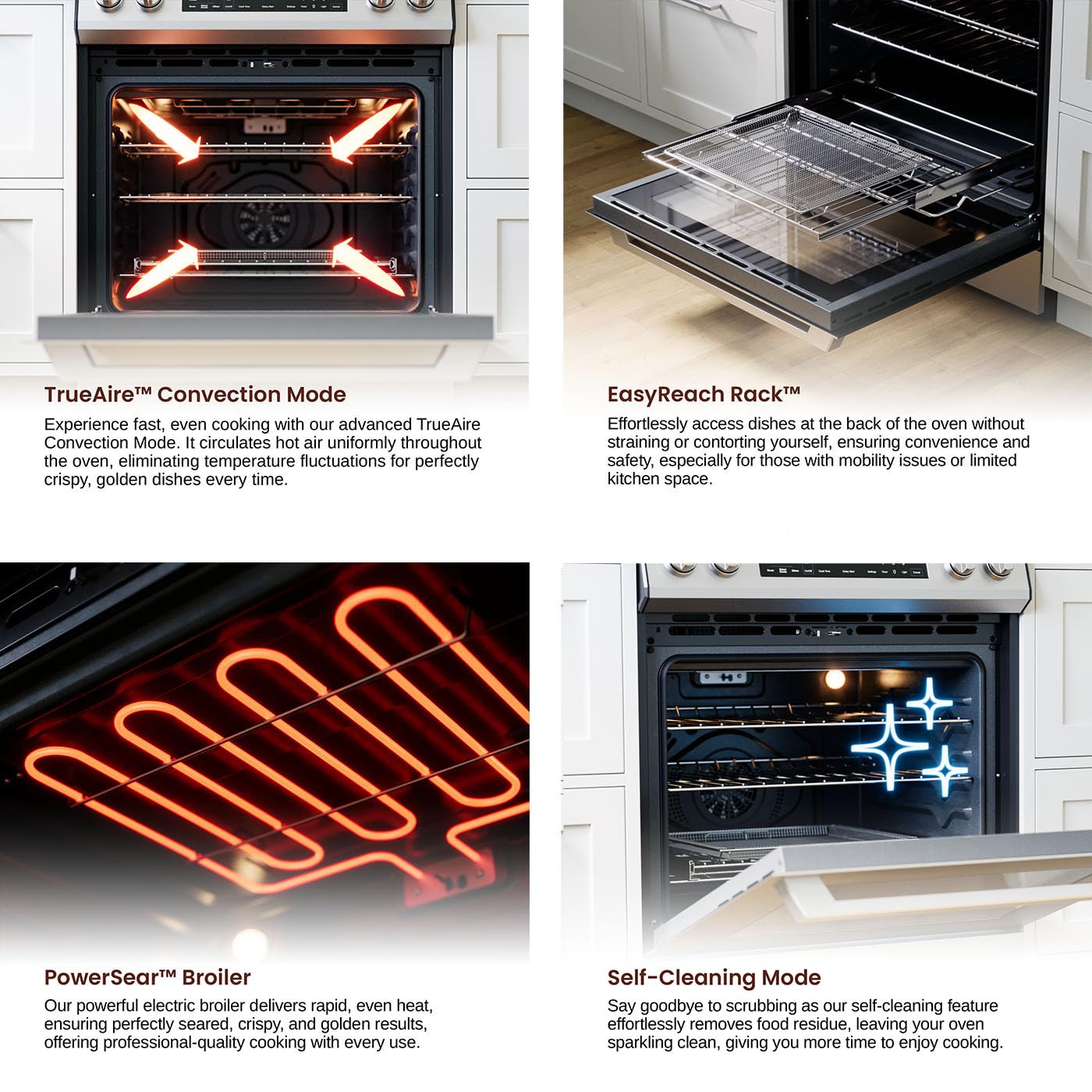 Rangaire RRE303GS 30" Glass Touch Electric Range Oven - Stainless Steel, Infrared Stove Burners, True Convection, Self Cleaning, Easy Reach Racks