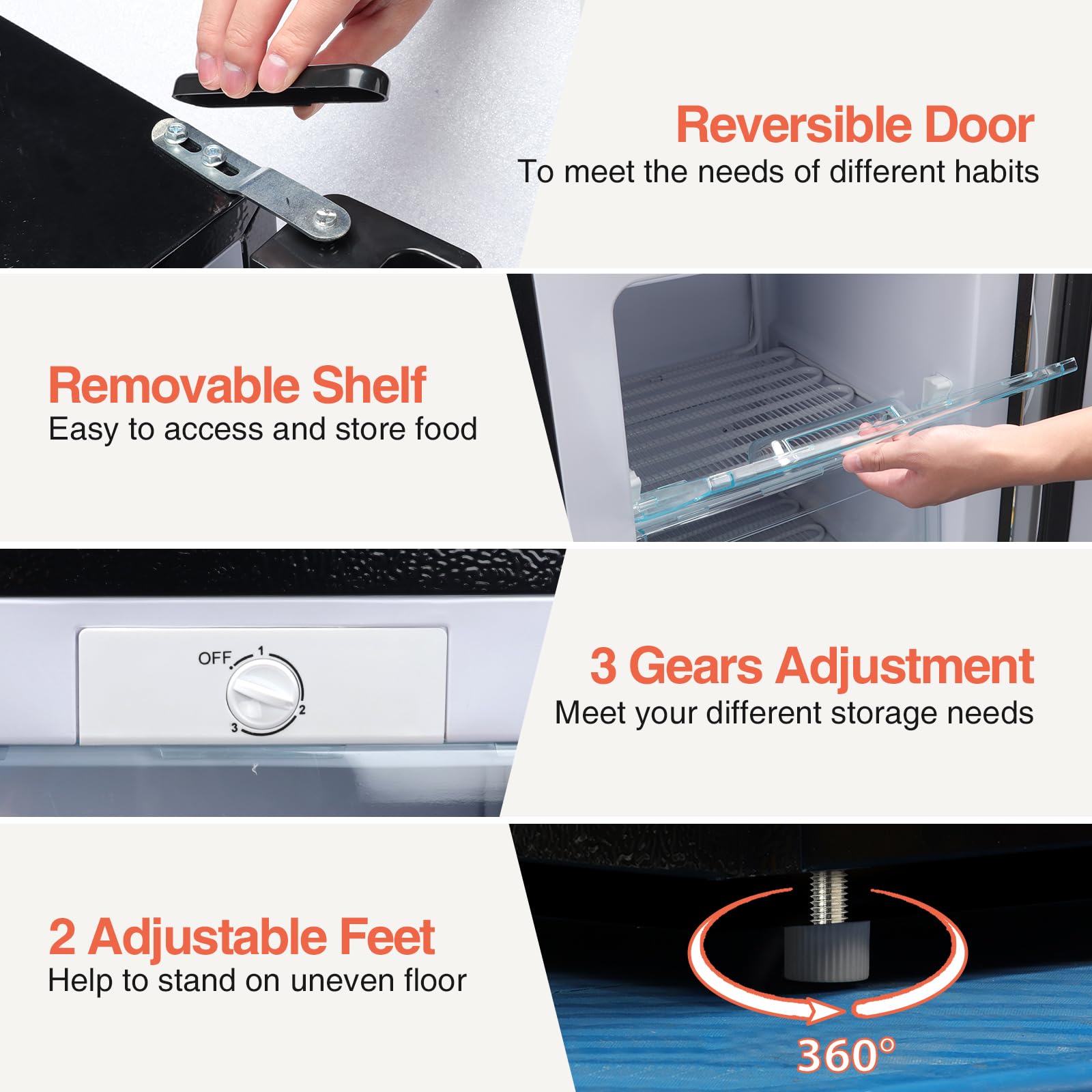 Mini Upright freezer 3.6 Cubic Feet Mini Freezer, Single Door Compact Freezer with Reversible Stainless Steel Door, 3-Speed Temperature Adjustment Small freezer for Home, Glossy Silver