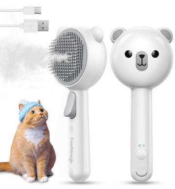 FEELNEEDY Katzenbürste mit Dampf, Furminator Katze mit Auslöseknopf Wassertank, Dampfbürste Katze für Langhaar/Kurzhaar Hunde Katz, USB aufladbar, Zwei-Geschwindigkeits-Sprühfunktion