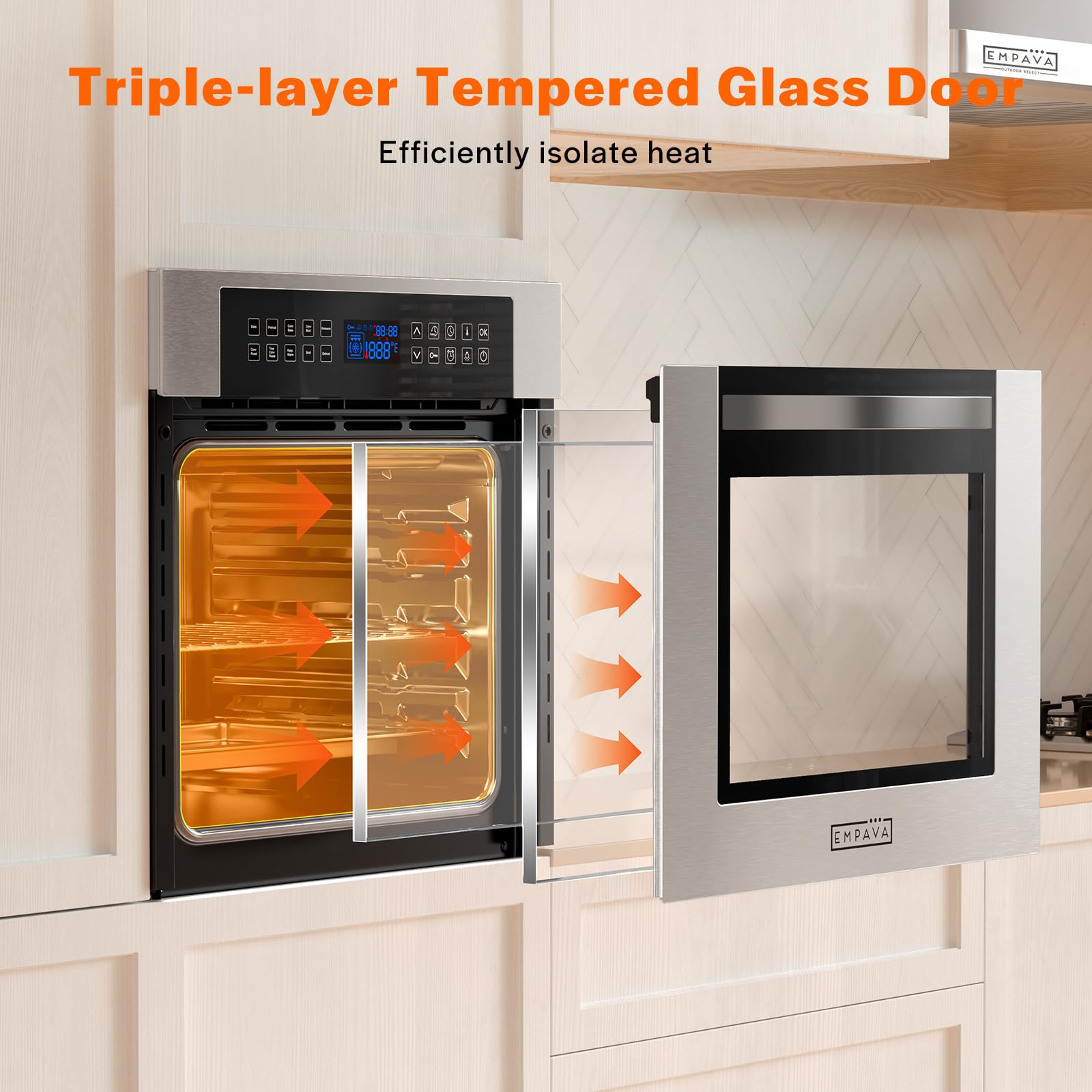 Empava 24 inch Electric Single Wall Oven, 2.5 Cu.ft.. Stainless Steel Built in Wall Oven with Basic Broil Bake Functions, Mechanical Knobs Control, 24WOE40L
