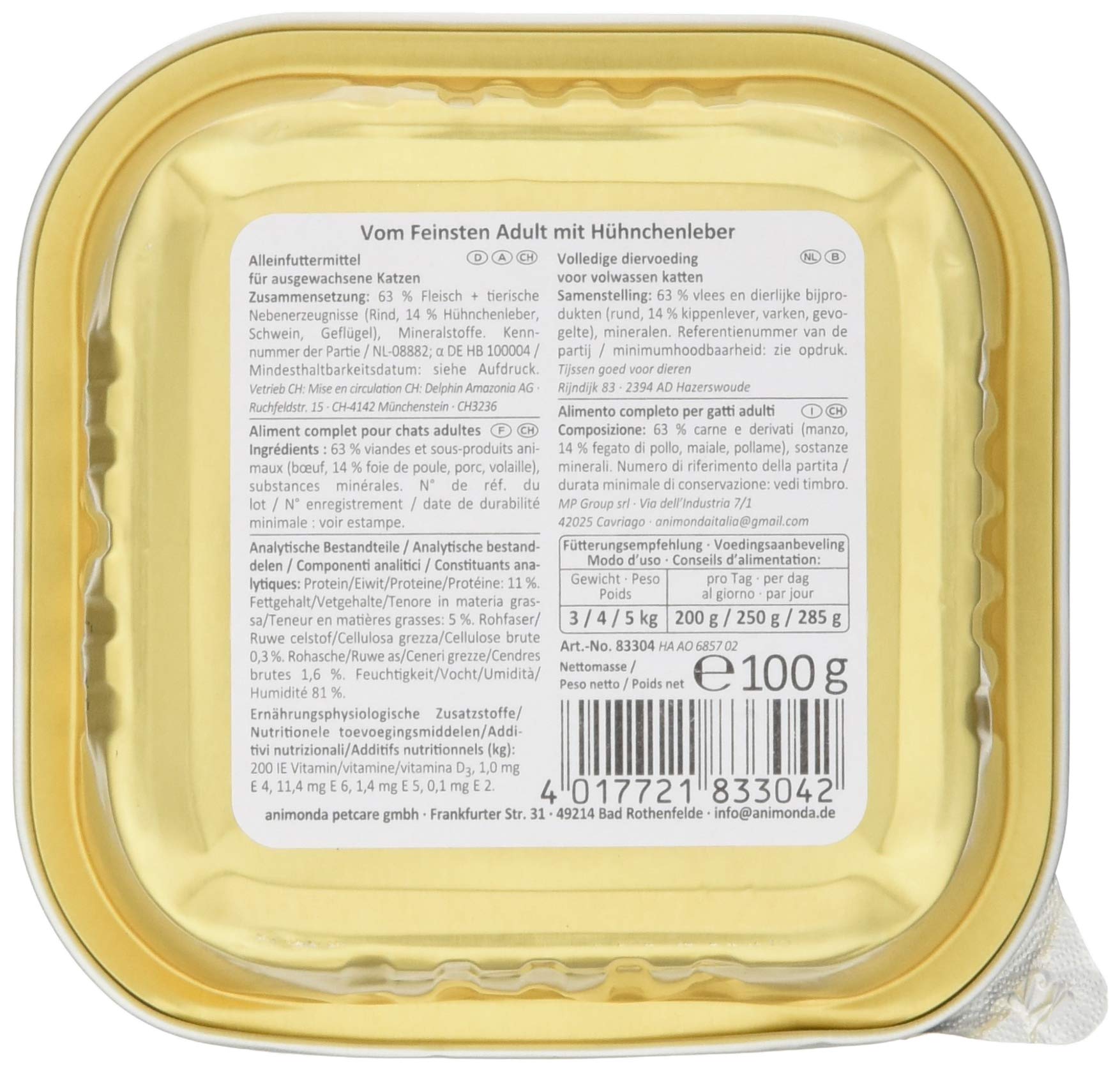animonda Vom Feinsten Adult Vielfalt (32 x 100 g), Nassfutter für ausgewachsene Katzen, Katzenfutter ohne Getreide und Zucker, mit 100 % frischen, fleischlichen Zutaten
