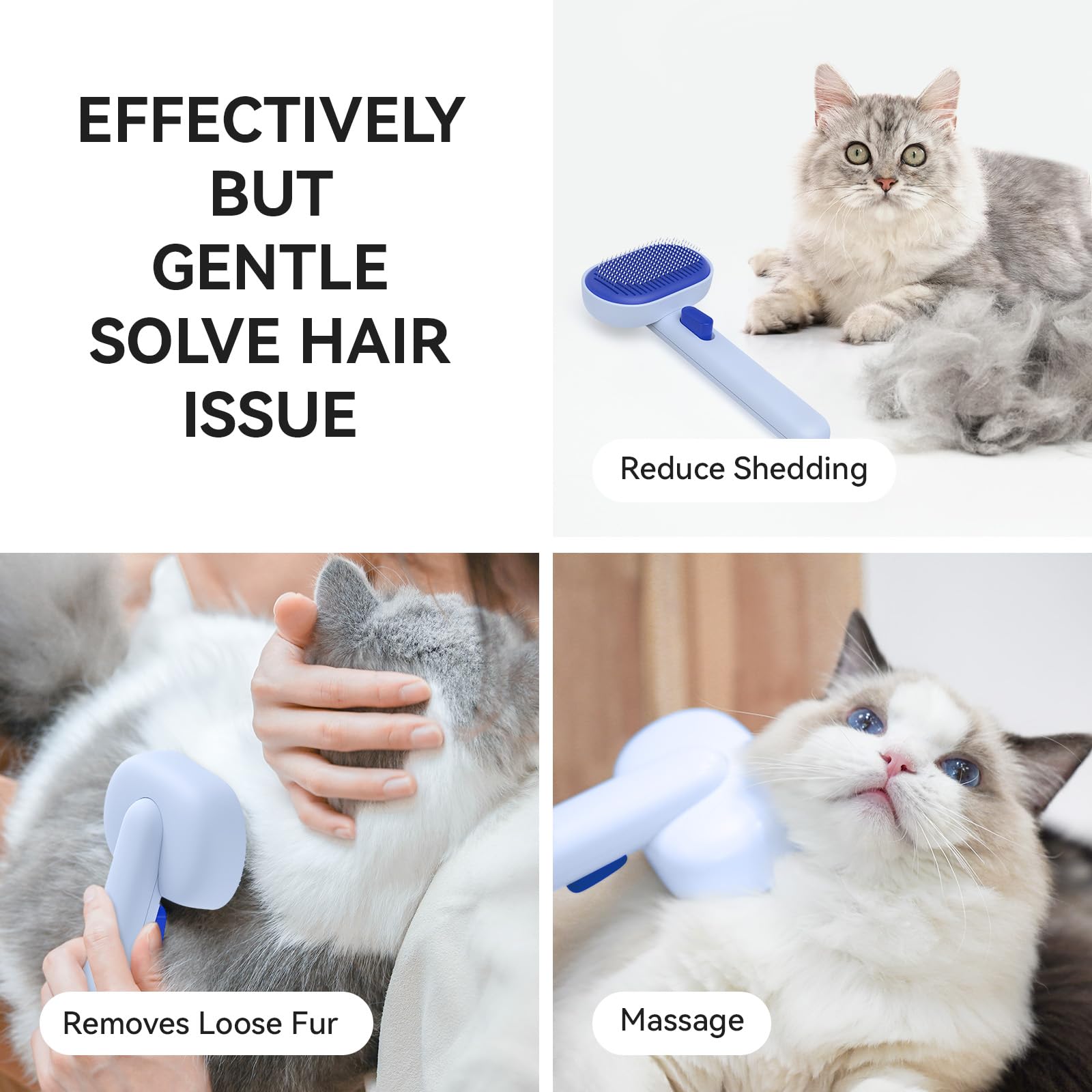 aumuca Katzenbürste für Langhaar und Kurzhaar, Haarentfernung mit Einem Klick, Hautfreundliche Katzenhaarbürste, Fellbürste für Katze und Hund zum Entfernen von losem Fell und zur Massage