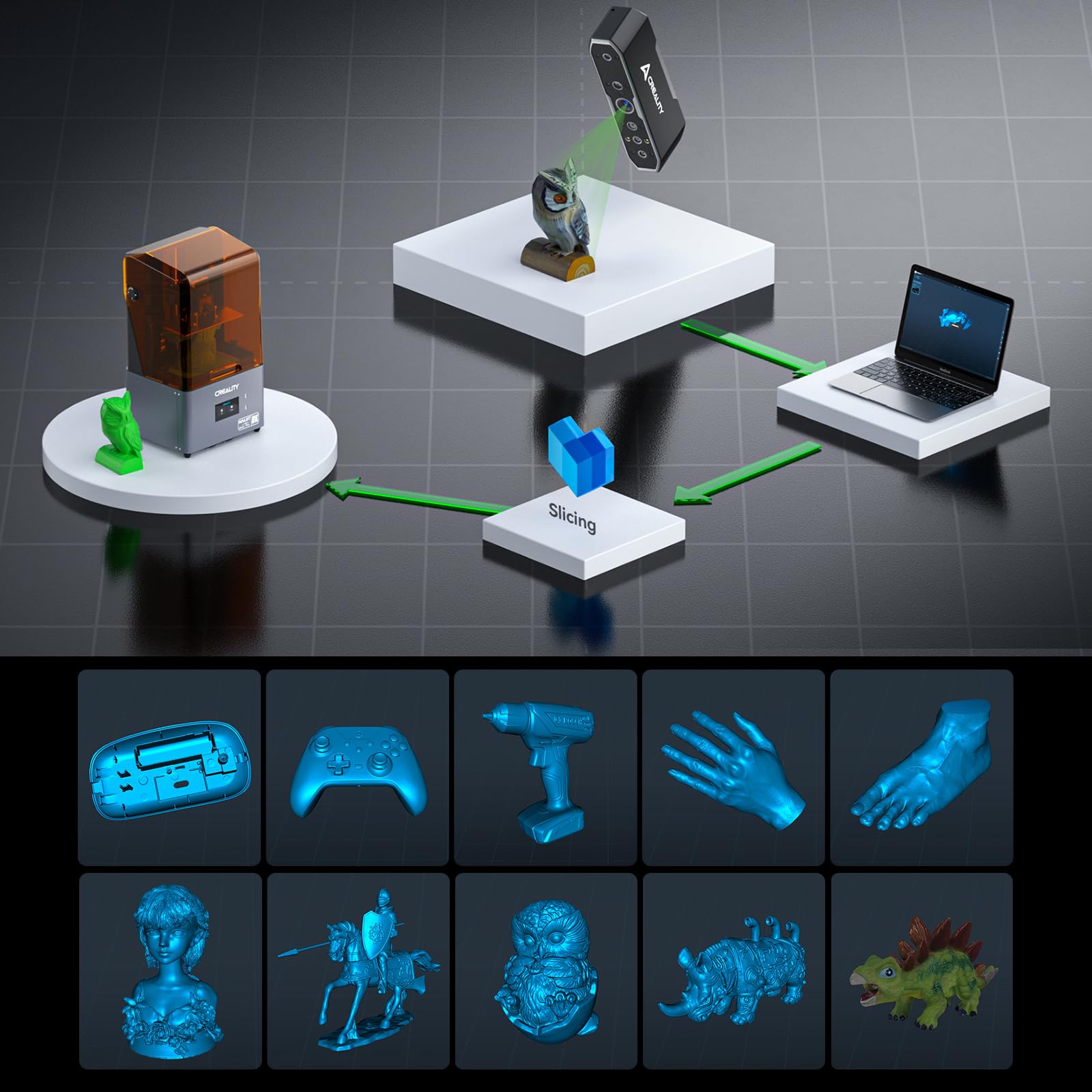 Creality Sermoon S1 3D Scanner, High-Precision 0.02mm Metrology-Grade 3D Scanner for 3D Printing with Blue/IR Laser, Exclusive Single-line Deep Hole scanning Technology, Wireless Support