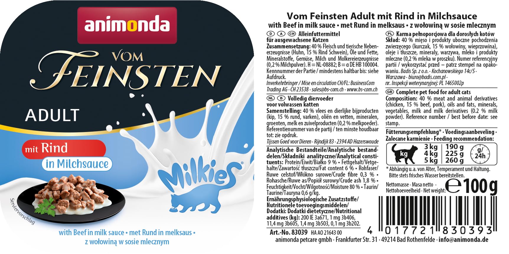 animonda Vom Feinsten Adult Vielfalt (32 x 100 g), Nassfutter für ausgewachsene Katzen, Katzenfutter ohne Getreide und Zucker, mit 100 % frischen, fleischlichen Zutaten