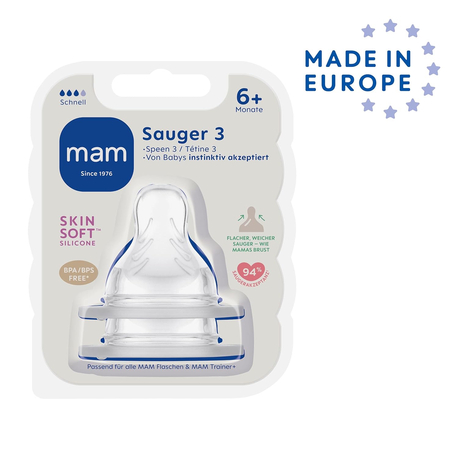 MAM Sauger Größe 1 im Doppelpack, Flaschensauger (Durchflussrate langsam), weicher Trinksauger passend für Flaschen/Trainer, ab der Geburt