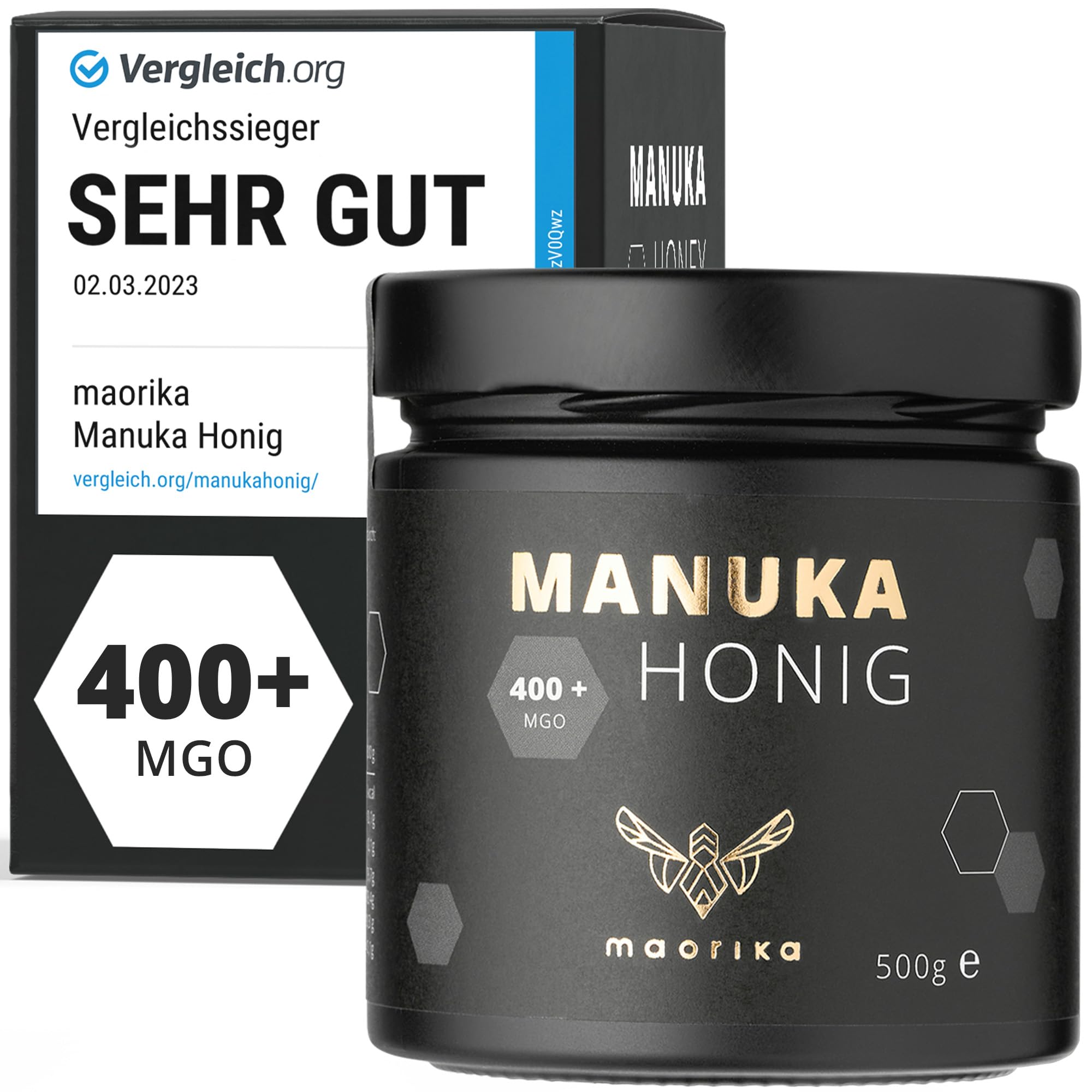 maorika - Manuka Honig 400 MGO + 250g im Glas (lichtundurchlässig, kein Plastik) - laborgeprüft, zertifiziert aus Neuseeland