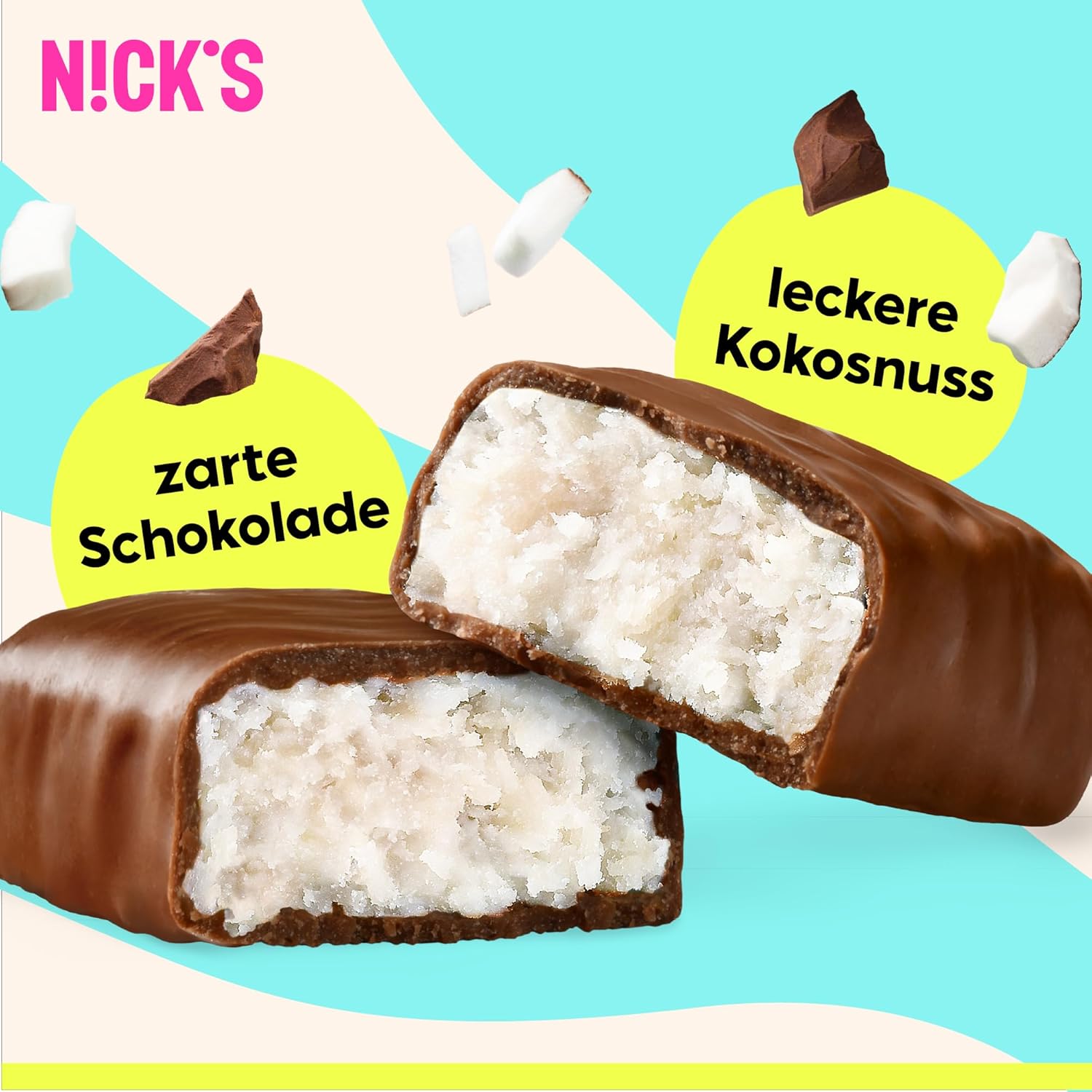 NICKS Keto Riegel Coconut, Schokolade Kokos Snacks, 175 Kalorien, 2 Net carbs, ohne Zuckerzusatz, Glutenfrei, Low carb Süssigkeiten (15x40g)