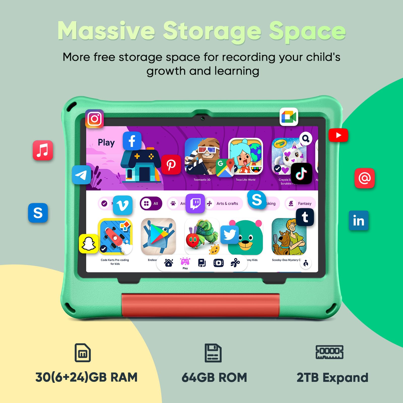 aiprotablet Kids Tablet, Android 16 Tablet for Kids 10 inch Octa-Core 2.2GHz with Case, 30GB RAM 64GB ROM, 2TB Expand, Parental Control, Dual Camera, BT, WiFi, with Keyboard Mouse Stylus, Gift (Pink)