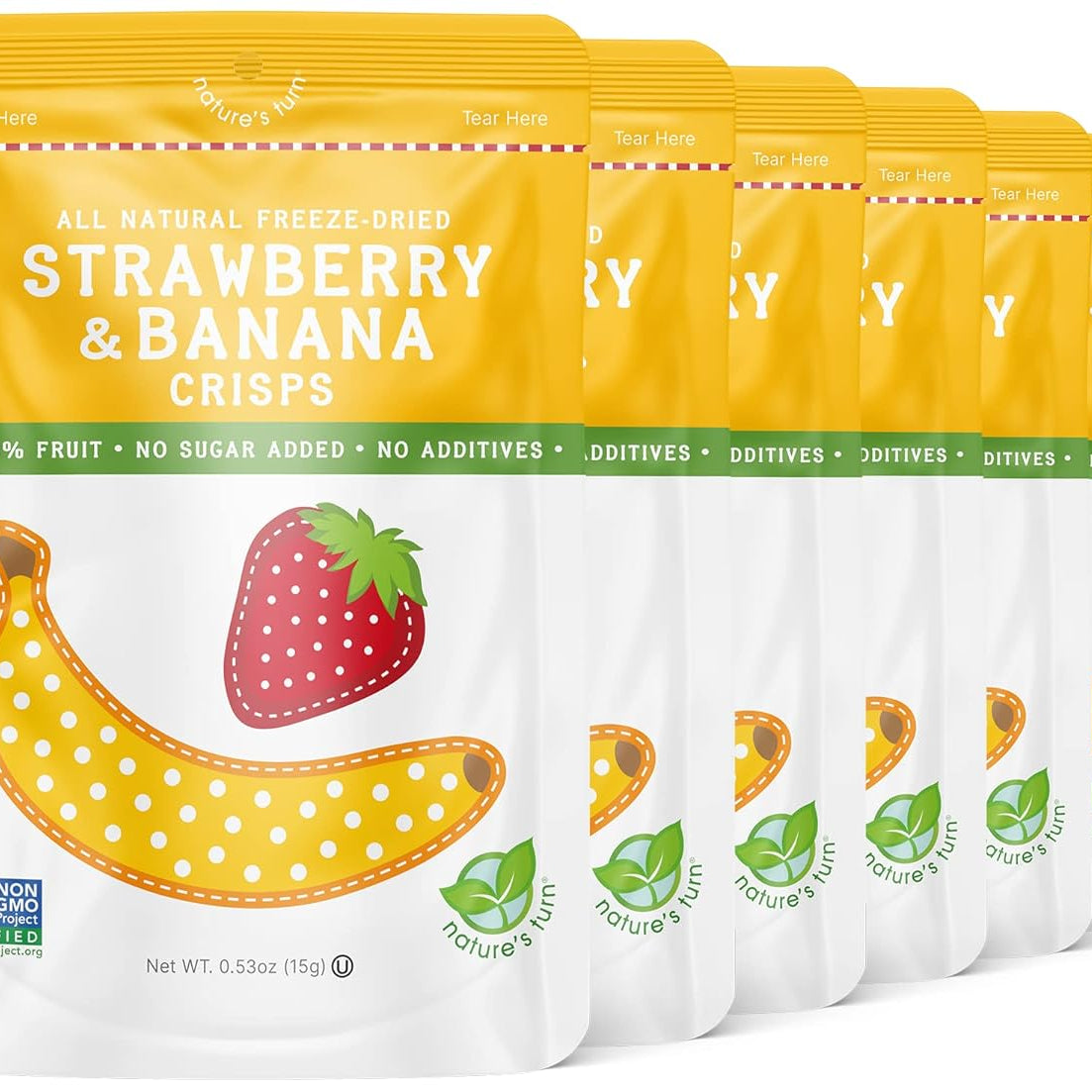 Nature’s Turn Freeze-Dried Strawberry Crisps – Healthy, Gluten-Free, Crispy & Delicious, Plant-Based Snack, Ideal for Cereal, Smoothies, School Lunches, & On-the-Go, Bags of 12 (0.53 oz Each)