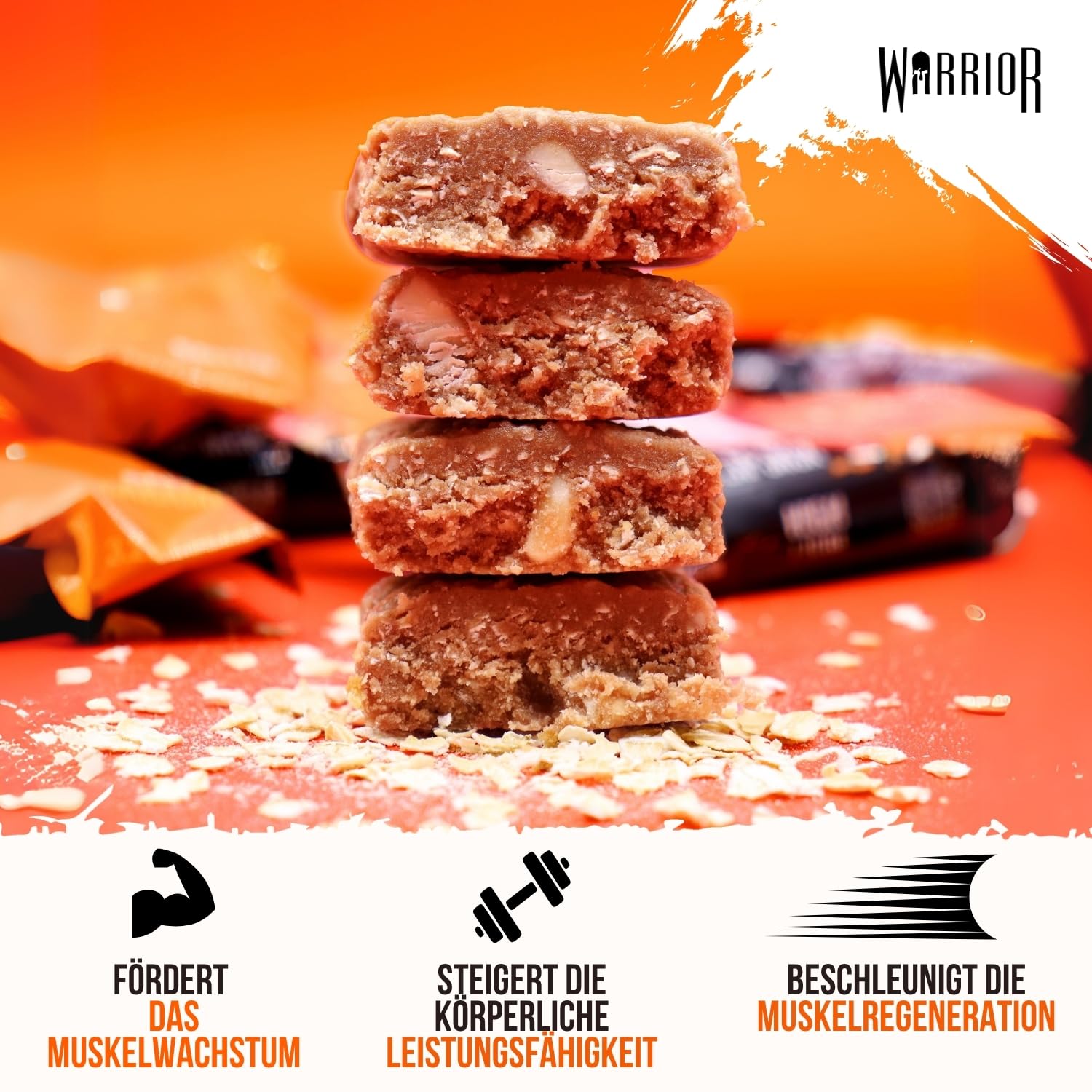 Warrior Raw Proteinriegel 12 x 75 g – Ballaststoffreicher Haferriegel mit Protein, High Protein Snack ohne Zucker, Natürlicher Haferflocken Riegel mit Präbiotika – Schoko-Brownie