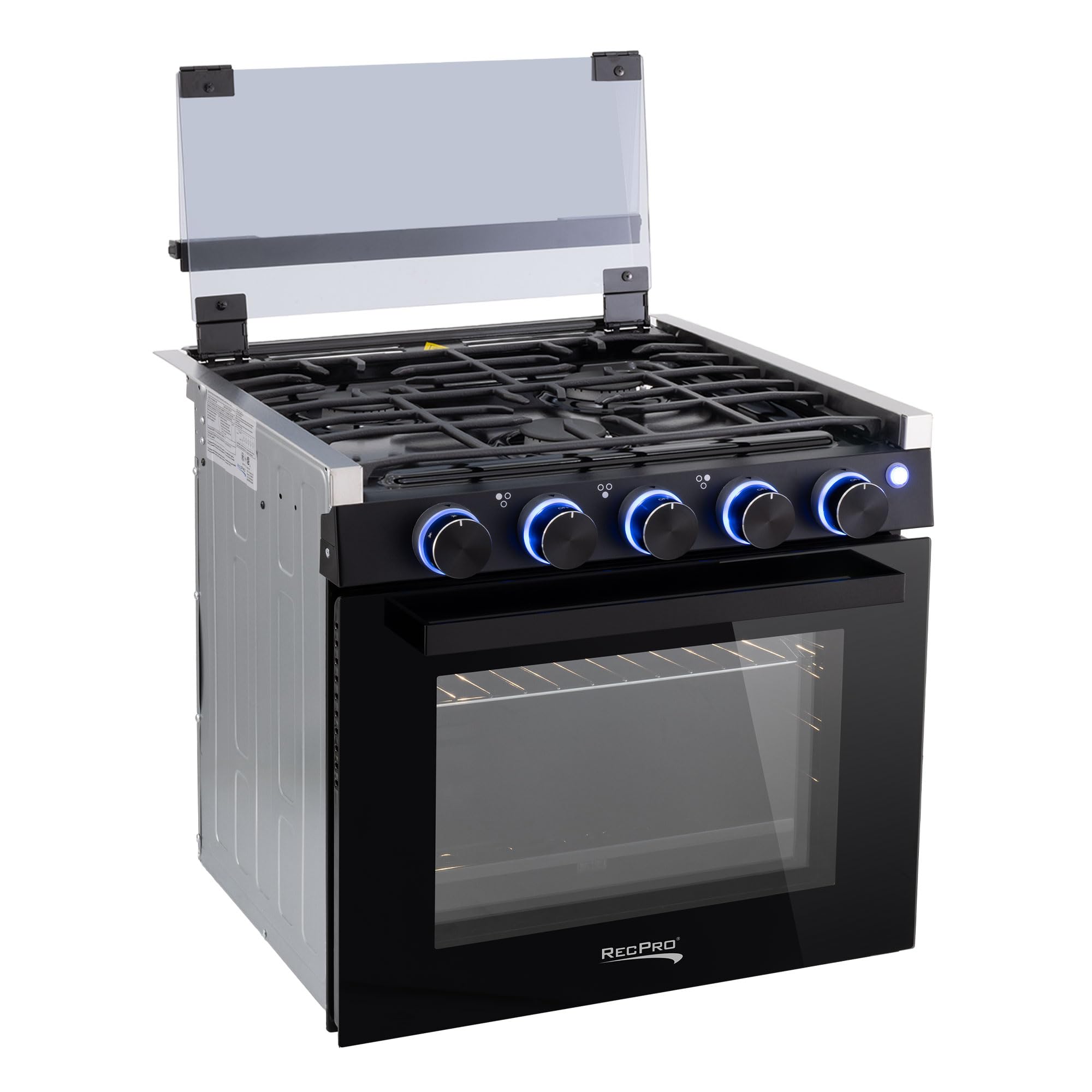 RecPro RV Stove | Gas Range 21" Tall | Optional Vented Range Hood | 3 Burner | 1.8 Cu. Ft | 7100 BTU | Black or Silver Color Options (Silver, No Vented Range Hood)