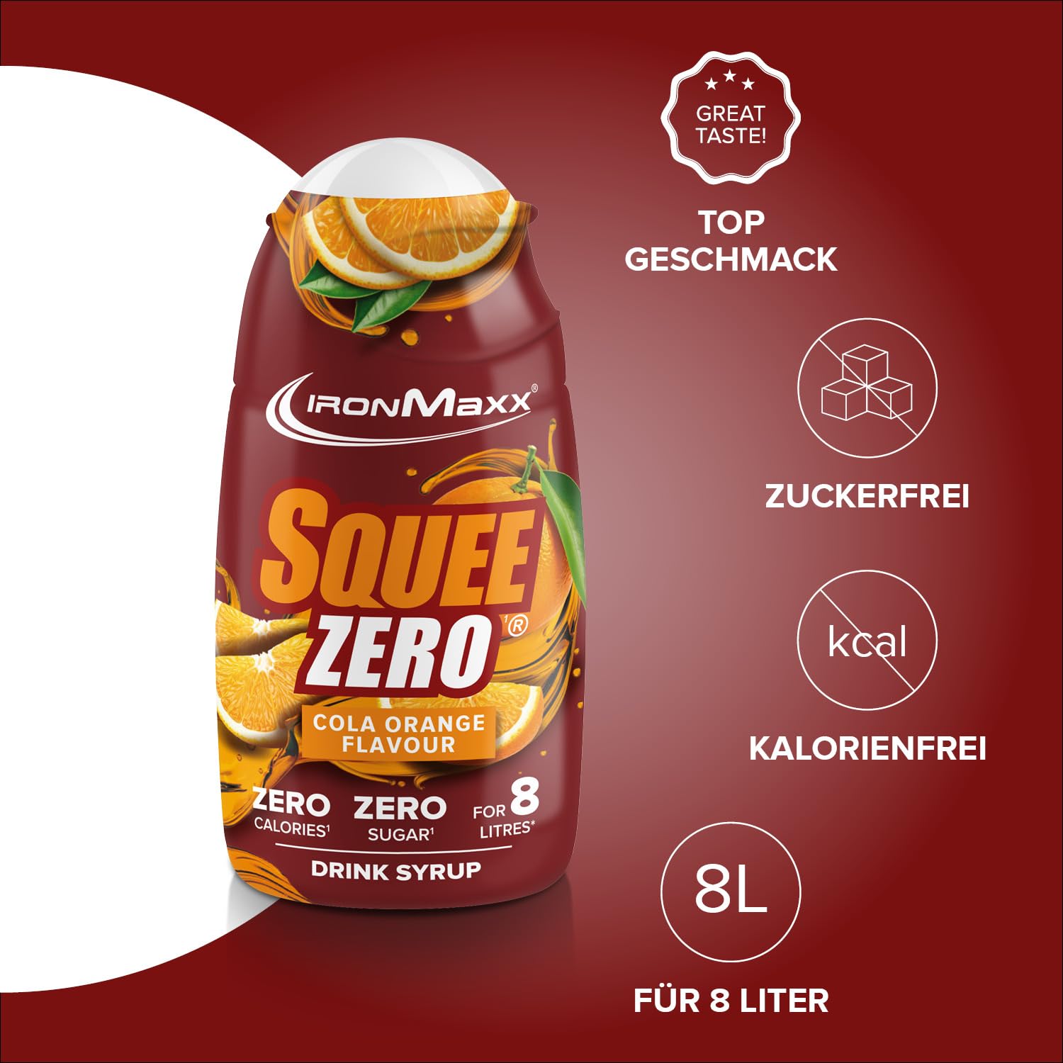 IronMaxx SqueeZero - Raspberry 65ml | Sirup, Erfrischendes Geschmackserlebnis für 8 Liter, Zuckerfrei und Kalorienfrei in 100ml verzehrfertigem Getränk