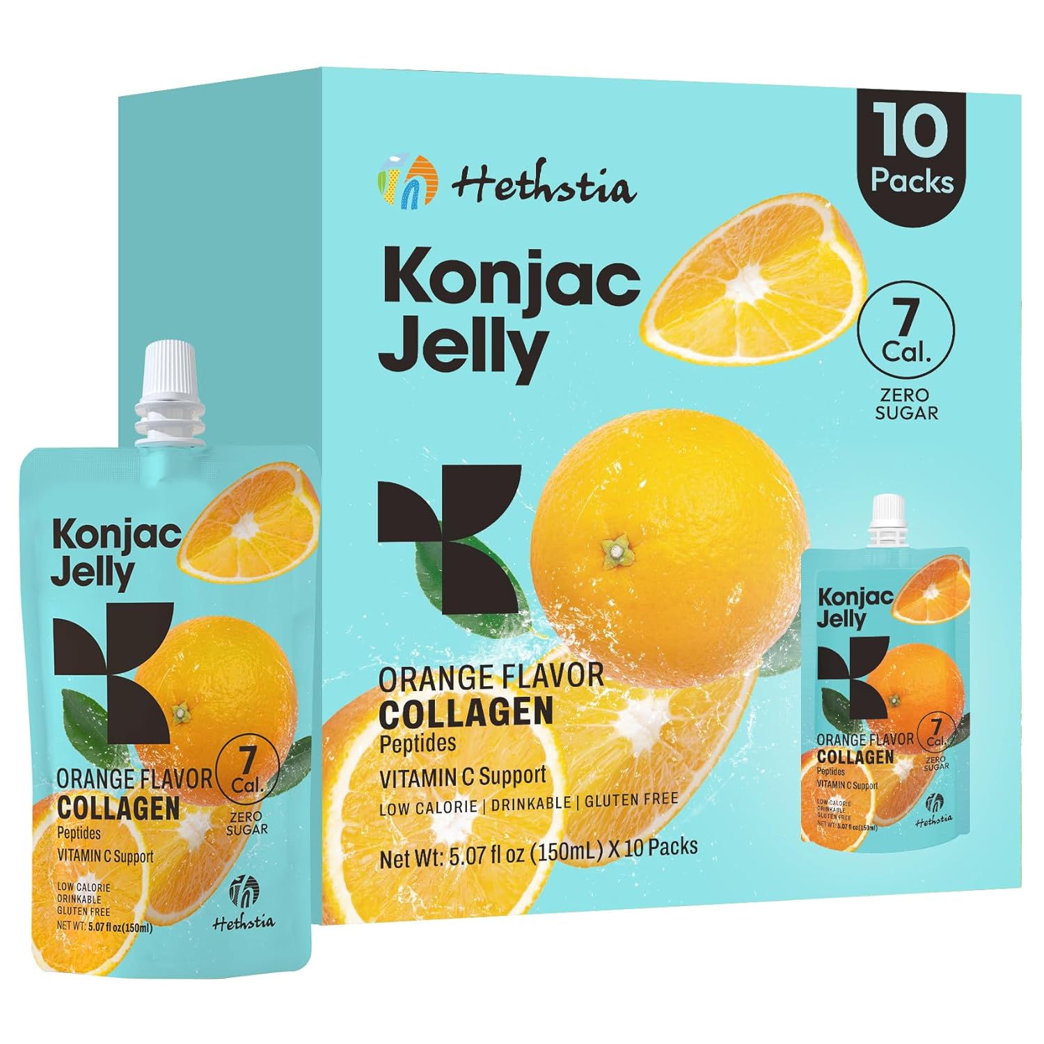 Hethstia Konjac Jelly Variety Pack, 10 Pouches Drinkable Jelly– Blueberry, Peach, Passion Fruit, Green Grape, Strawberry – Low Calorie Snack with Vitamin C, Keto, Gluten-Free, On-the-Go Healthy Treat