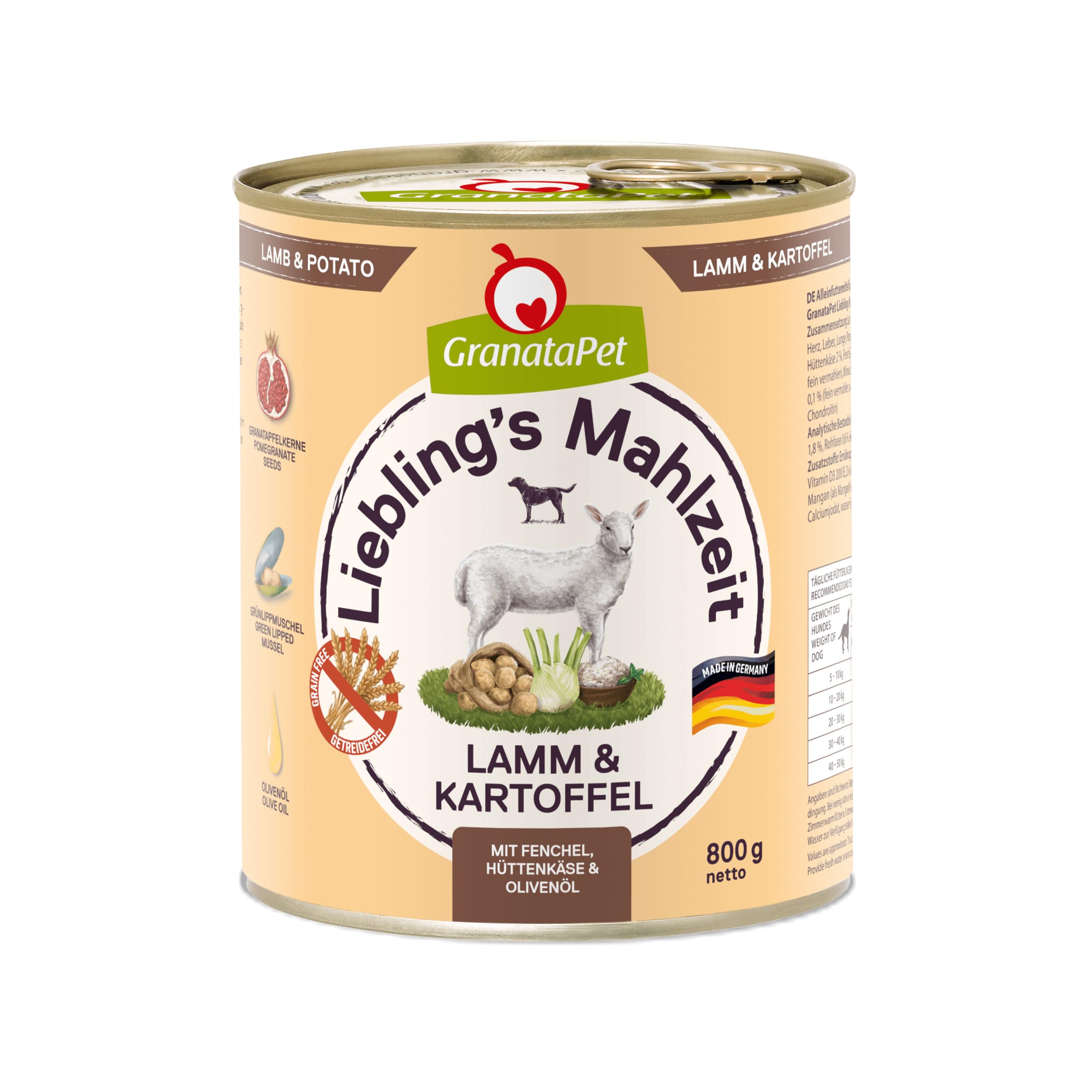 GranataPet Liebling's Mahlzeit Multipack 2, Nassfutter für Hunde im Probierpaket, Alleinfuttermittel ohne Getreide, Hundefutter mit hohem Fleischanteil & hochwertigen Ölen, 6 x 800 g