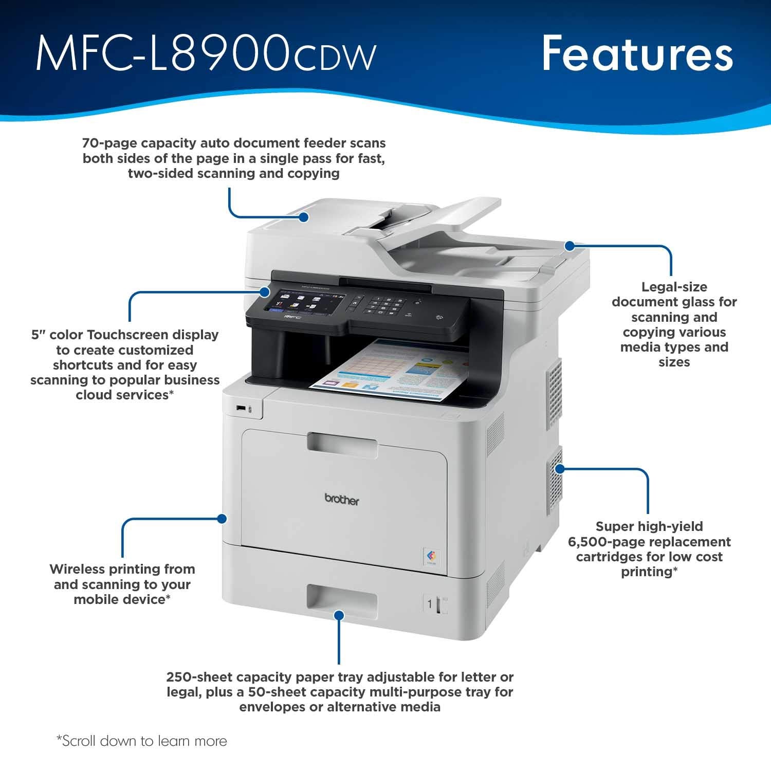 Brother MFC-L8930CDW Business Color Laser All-in-One Printer with Duplex Print, Scan, Copy, Low-Cost Printing, and Advanced Security Features