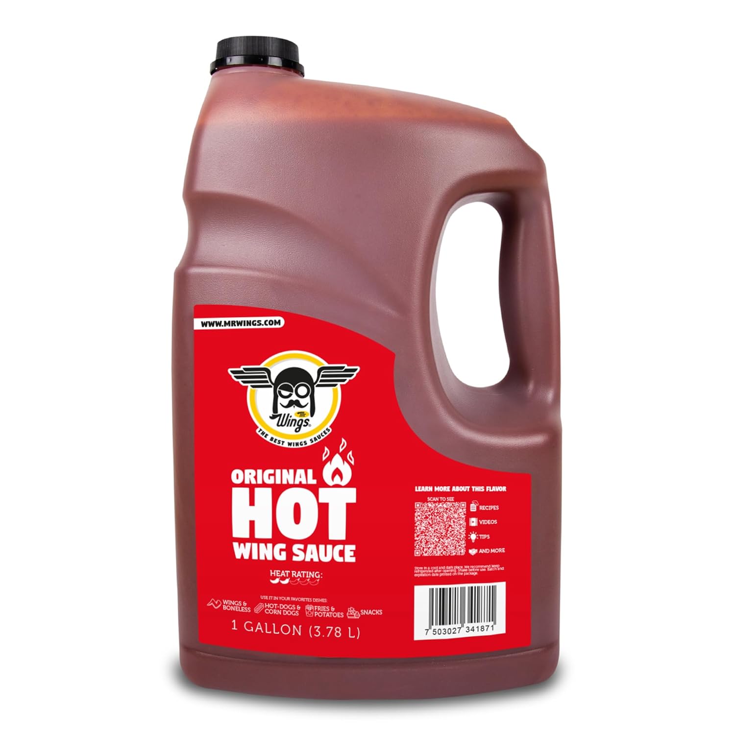 Mr. Wings Sweet Mango Mild Sauce 1 Gallon (128 Fl Oz). Sweet and spicy delight, perfect for boneless chicken, fries, drinks, and your favorite snacks. Large bulk sauce.