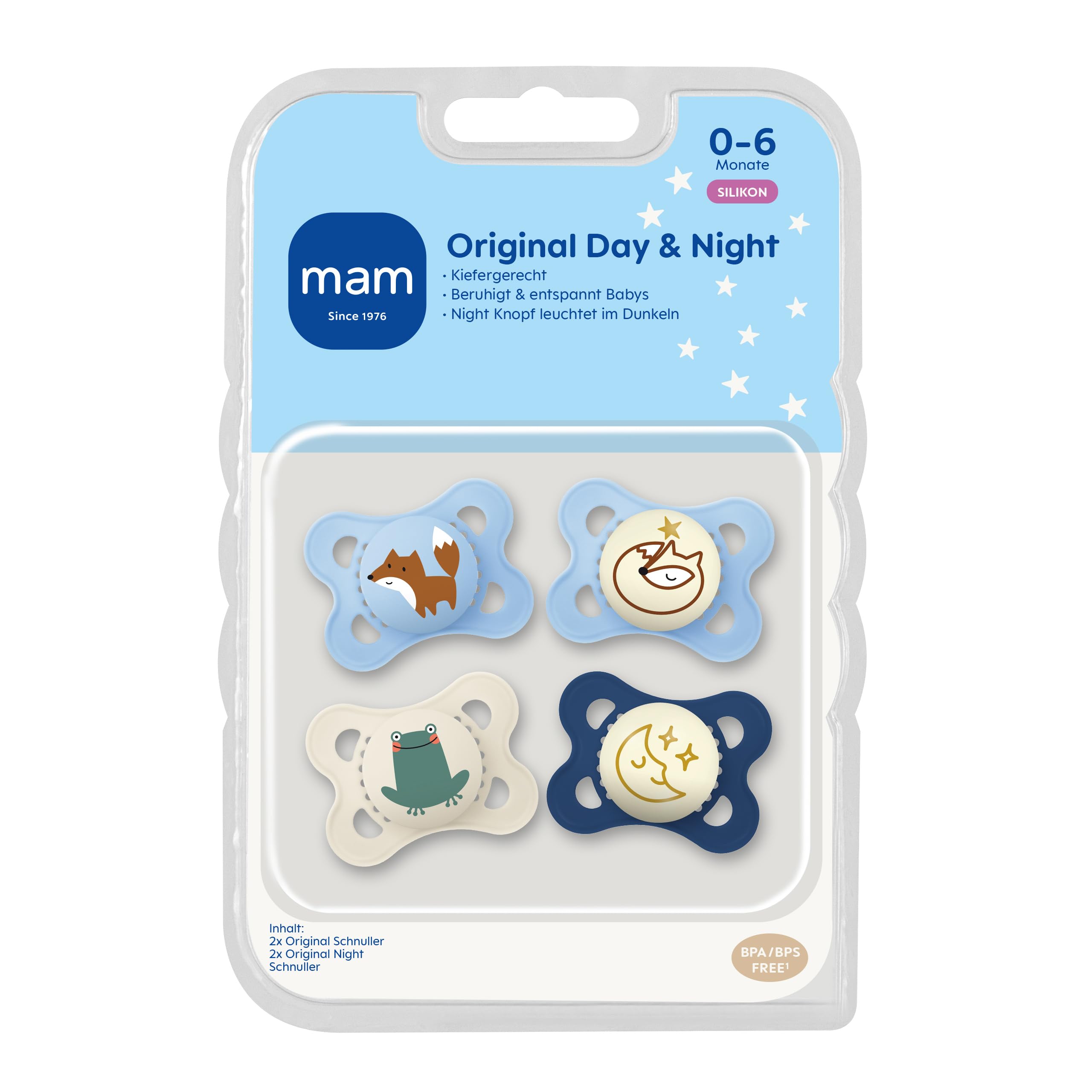 MAM Original Day & Night Matt Schnuller | 0-6 Monate | Schnuller für Neugeborene | 94% Akzeptanz | Babyschnuller beugt Zahnfehlstellungen vor | SkinSoft Silikon | Schaf/Hase | 4 Stück