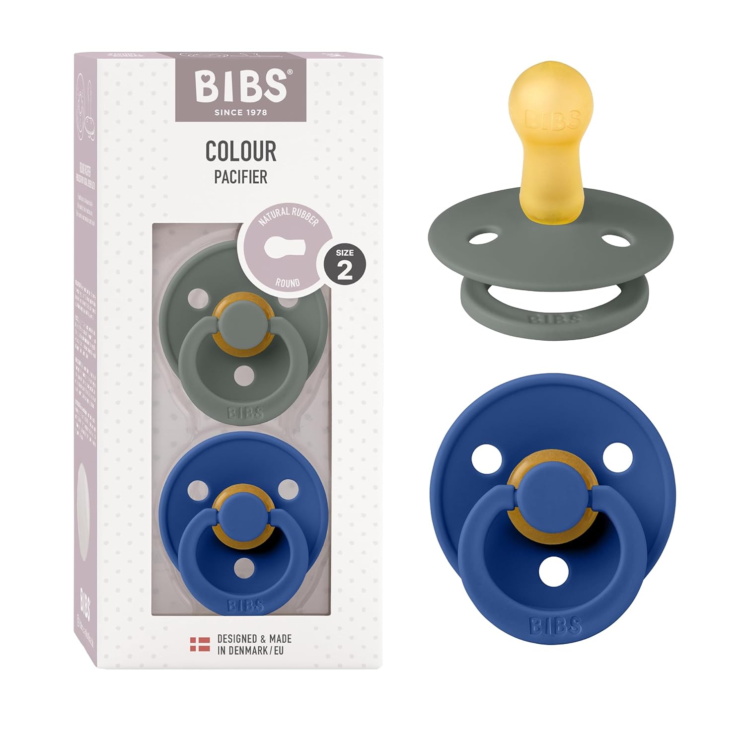 BIBS Colour Schnuller 2er-Pack, BPA-frei, Kirschform Nippel. Naturkautschuk/Latex, Hergestellt in Dänemark. Größe 1 | 0+ Monate | 2-Pack, Ivory/Sage