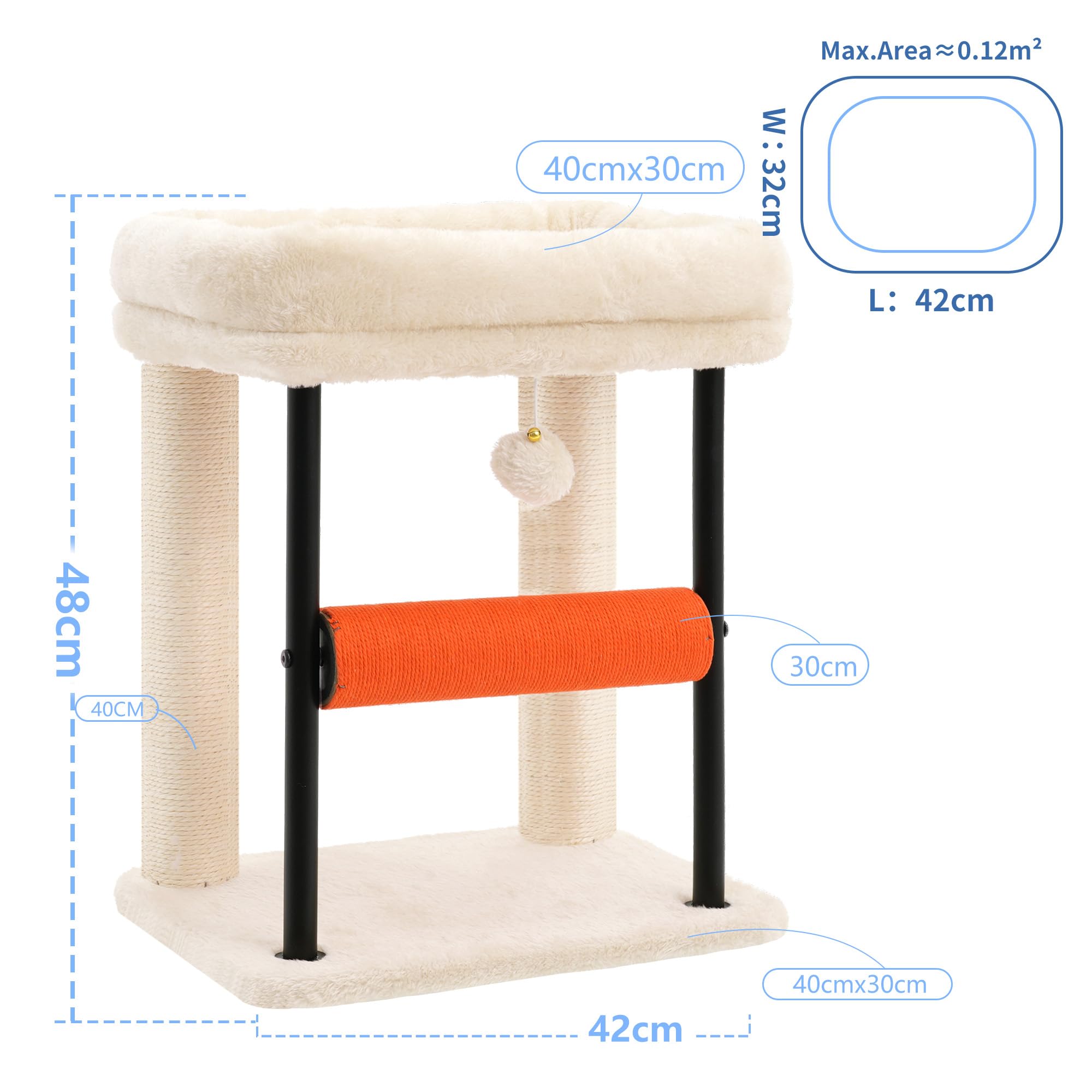 Hey-brother Kratzbaum, 50 cm klein Katzenbaum für Kätzchen, Kratzpfosten mit drehbarer Sisalsäule, geräumiger Plüschplattform, Vollständig sisalumwickelte Säule und Spielbällen, Hellgrau EMPJ010SW