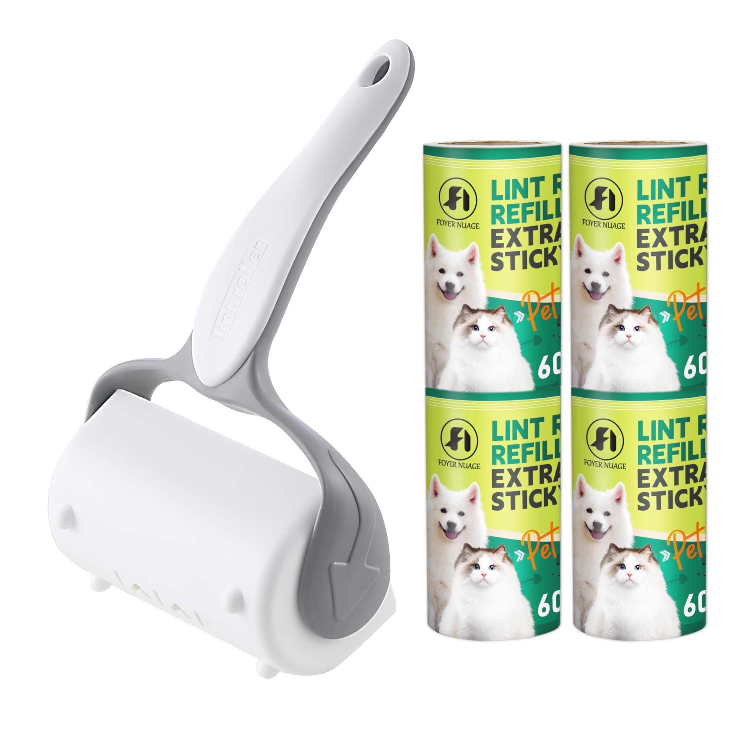 9,5'' großer Fusselroller für Tierhaare mit 6 ausziehbaren Griffen und staubdichter Abdeckung * 5 Nachfüllungen à 300 Blatt, Langer Griff, Robuster Mopp zum Reinigen von Teppichböden
