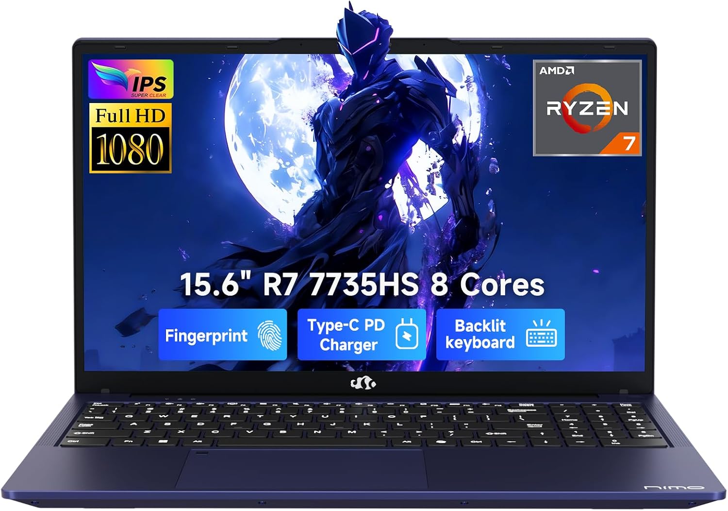NIMO 15.6" FHD IPS Light Gaming Laptop, AMD Ryzen 7 Computer (Up to 4.75 GHz, Beat i7-12650H) with 16GB DDR5 RAM 512GB SSD Radeon 680M GPU 2-Yr Warranty 180° View Portable for Business Creator Student