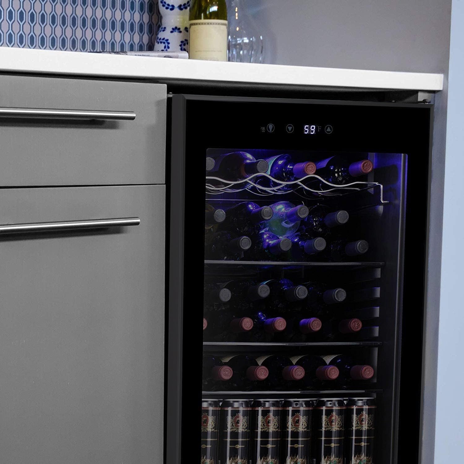 Antarctic Star 12 Bottle 48 Can Wine Cooler/Cabinet Beverage Refrigerator Mini Fridge Low Noise Clear Glass Door Counter Top Cellar for Beer Soda Bar 1.3 cu.ft Black