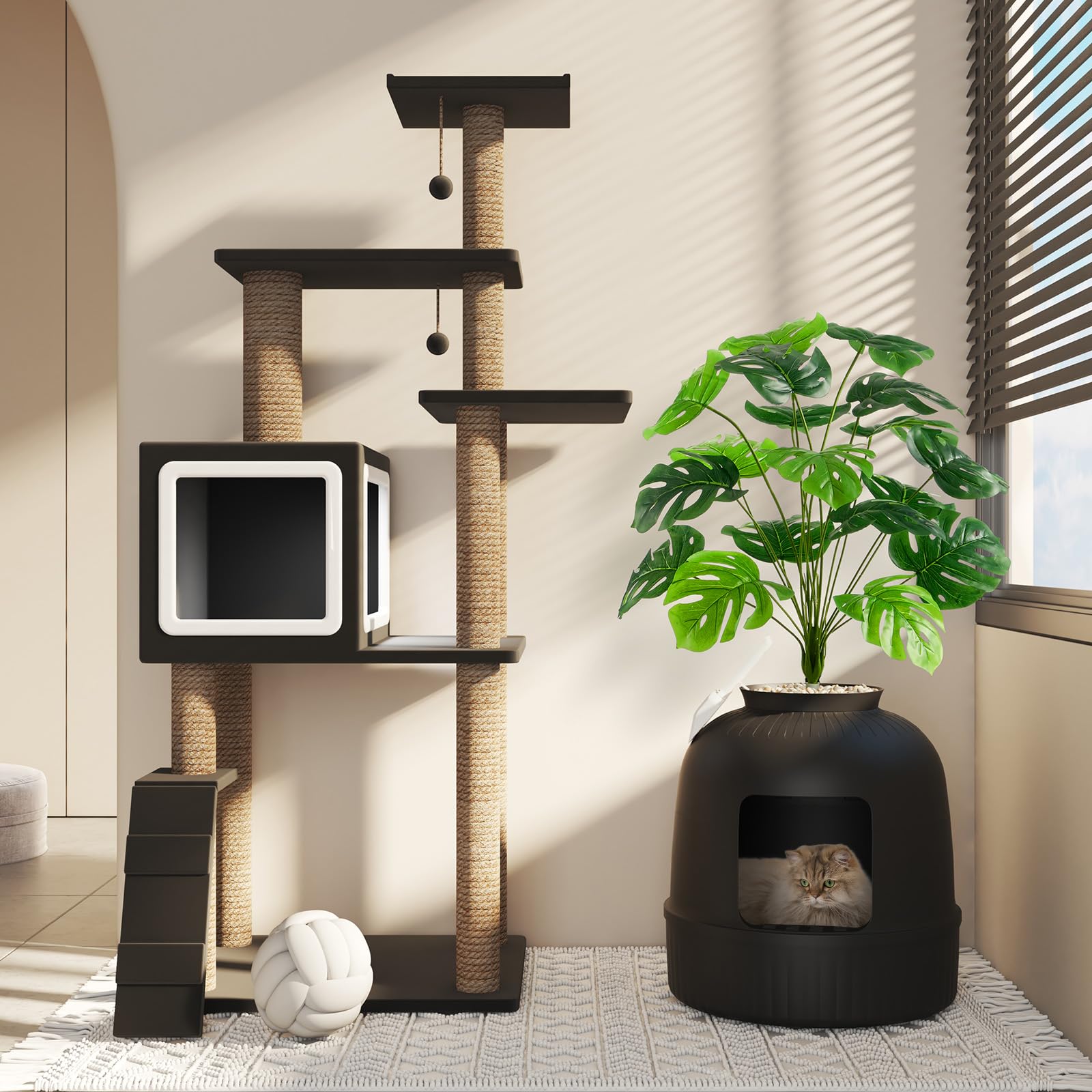 Lifewit Katzenklo Blumentopf mit Pflanze & Schaufel, Katzenklo Versteckt, Katzentoilette XXL mit Geruchskontrolle & Kohlefilter, Wohnzimmer, Schlafzimmer, Ecke, Weiß