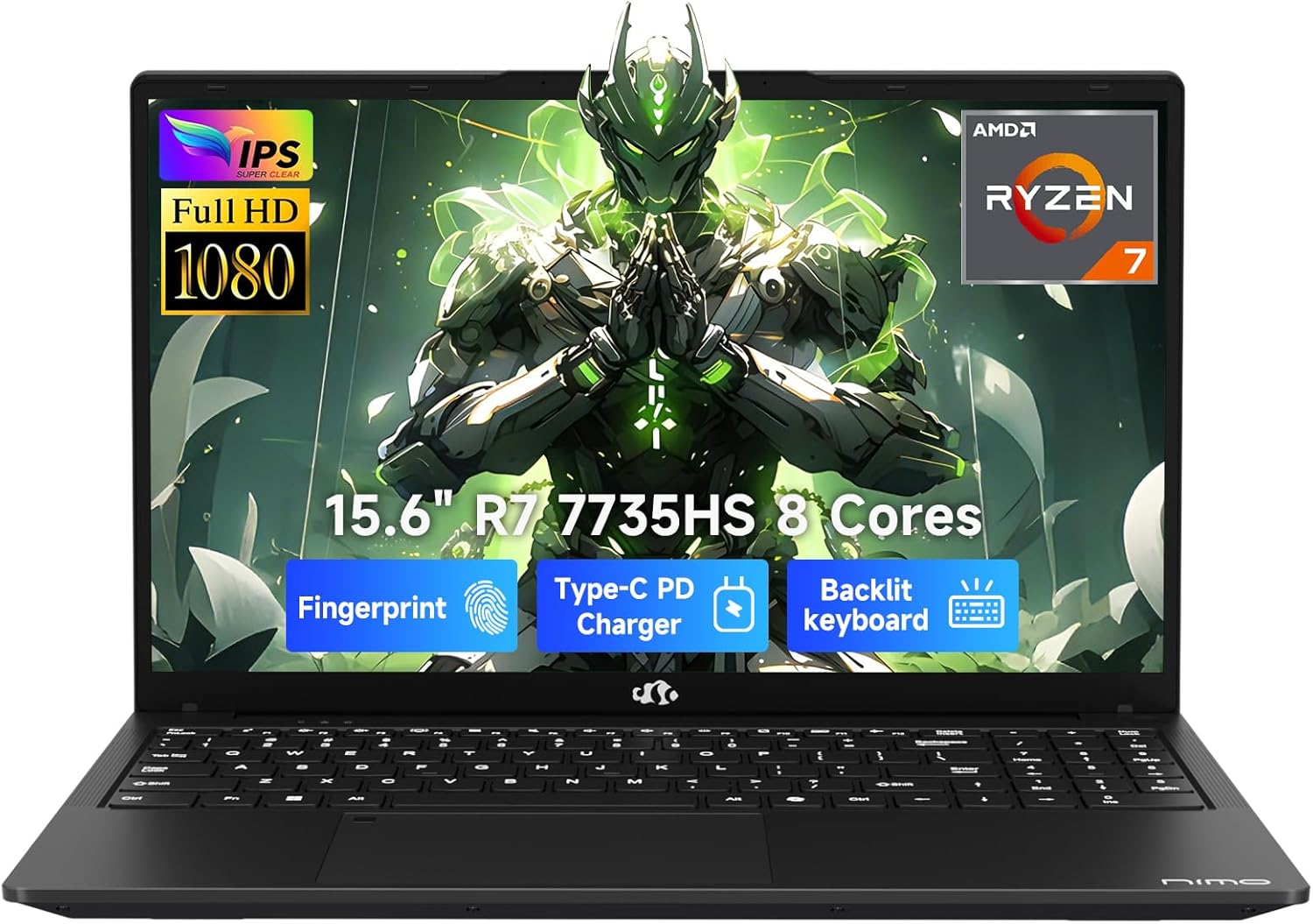 NIMO 15.6" FHD IPS Light Gaming Laptop, AMD Ryzen 7 Computer (Up to 4.75 GHz, Beat i7-12650H) with 16GB DDR5 RAM 512GB SSD Radeon 680M GPU 2-Yr Warranty 180° View Portable for Business Creator Student