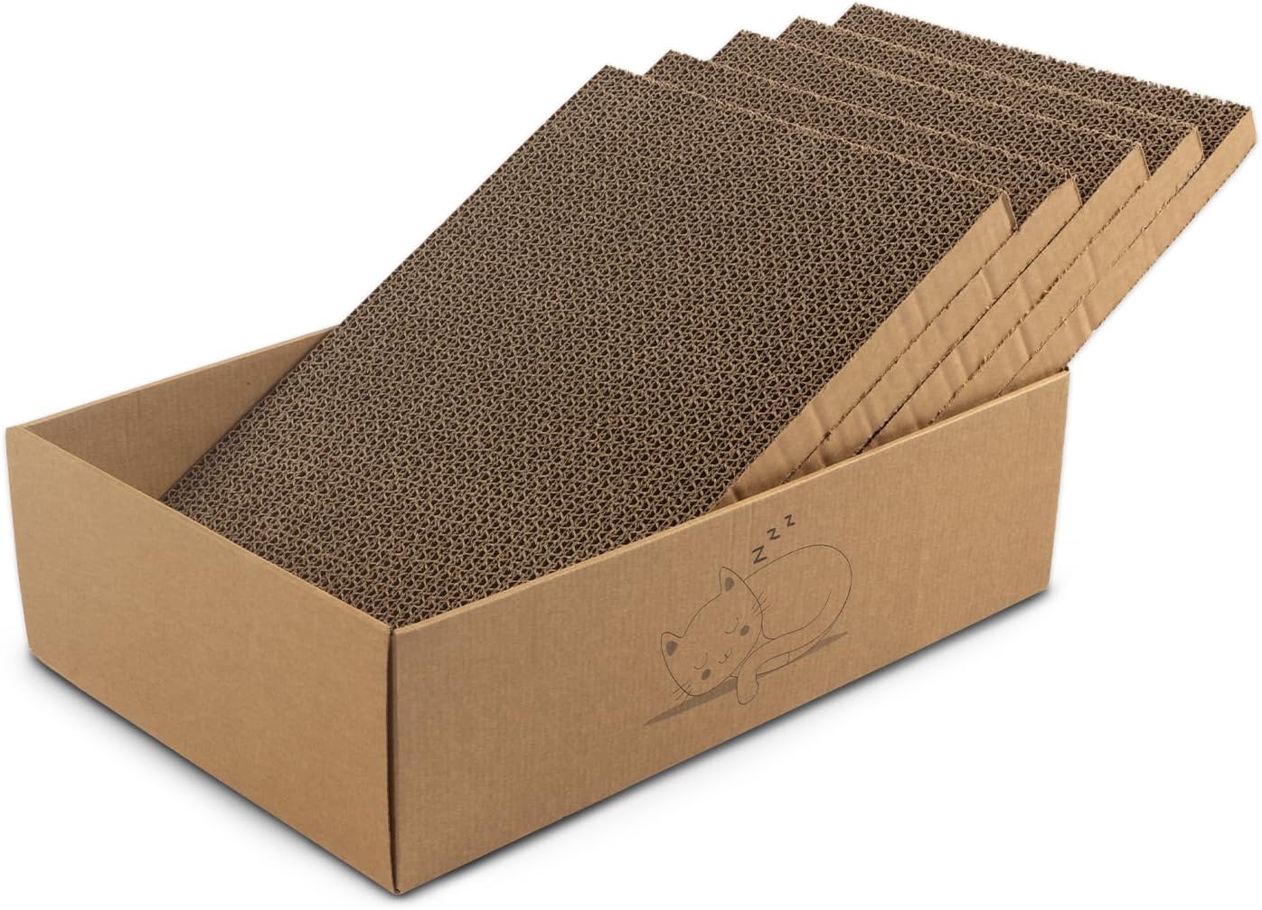 casa pura Katzenkratzbox Tiger mit 5 Kratzbrettern - 43,5 x 29,5 x 14 cm - Doppelseitige Kratzpappe für Katzen - Kratzbrett Katze zur Krallenpflege