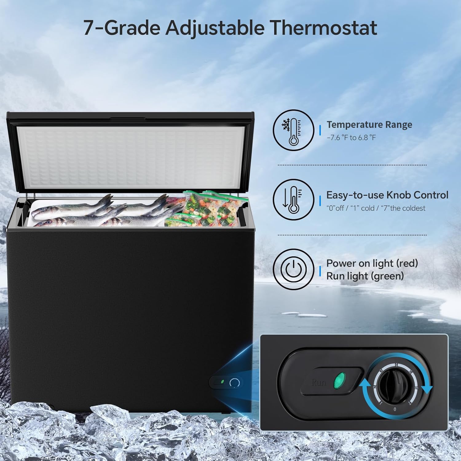 Kismile 2.8 Cubic Feet Chest Freezer with 2 Removable Basket Free Standing Top Open Door Compact Freezer with Adjustable Temperature for Home/Kitchen/Office/Bar