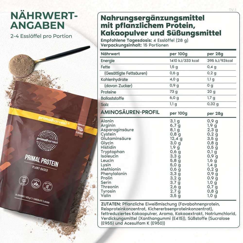Primal Harvest Primal Protein – Veganes Proteinpulver aus Fava-Bohnen, Kichererbsen & Reis – 20 g Protein pro Portion (1 Pack (15 Servings))