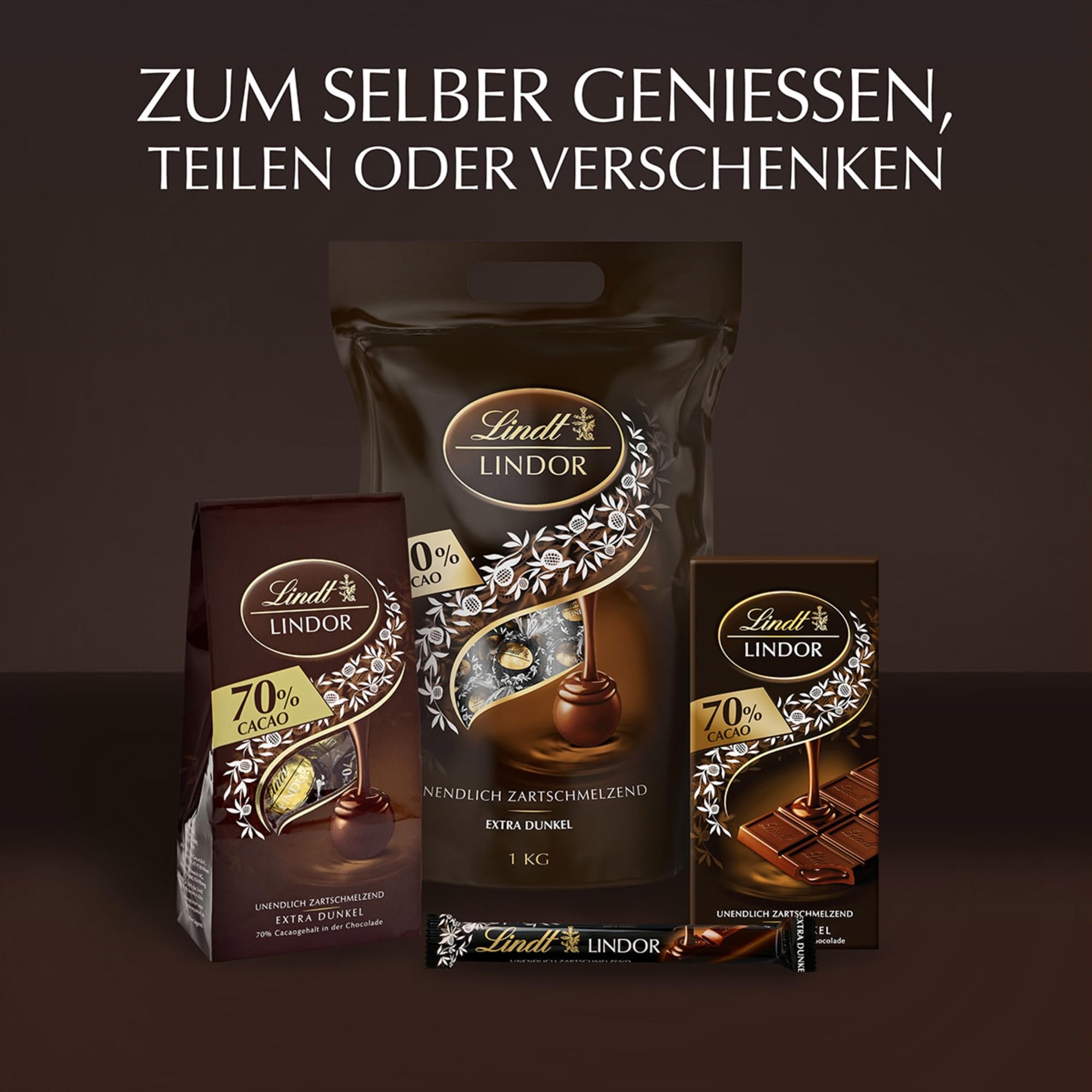 Lindt LINDOR Schokoladen Kugeln Extra Dunkel | ca. 80 Kugeln Edelbitterschokolade feinherb | dunkle Schokolade mit 70% Kakao | Großpackung, Pralinen-Geschenk | 1kg (1er Pack)
